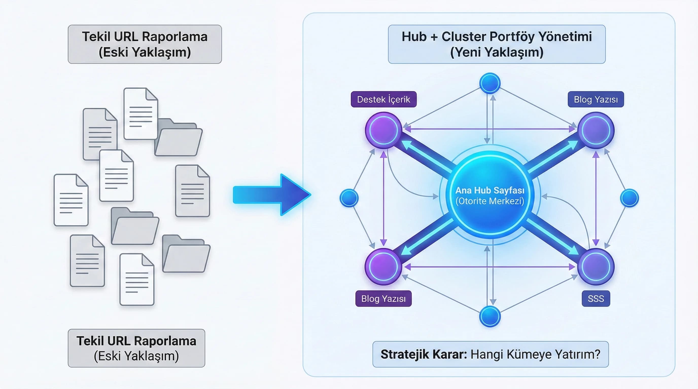 Hub ve cluster portföy görünümü, amaç karar vermek, ajans raporlama bağlamı