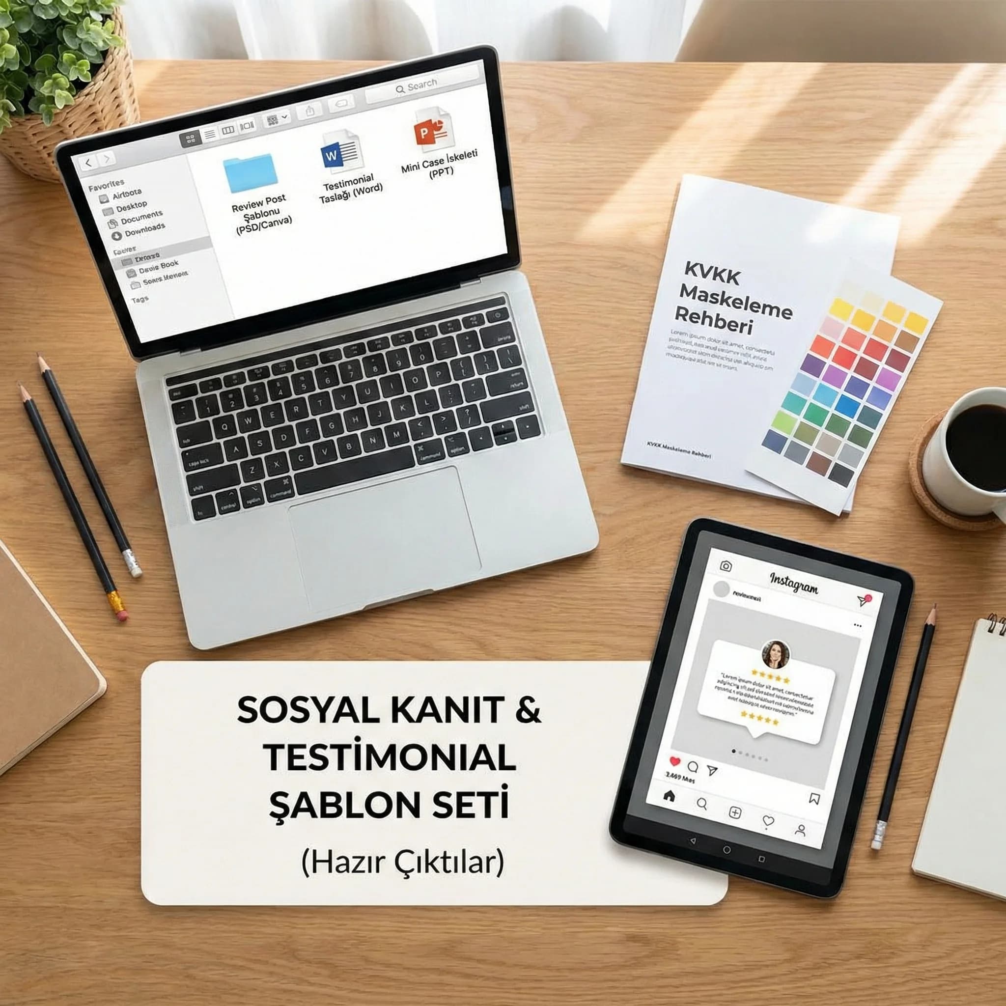 Review/testimonial/case şablon seti ve maskeleme kurallar