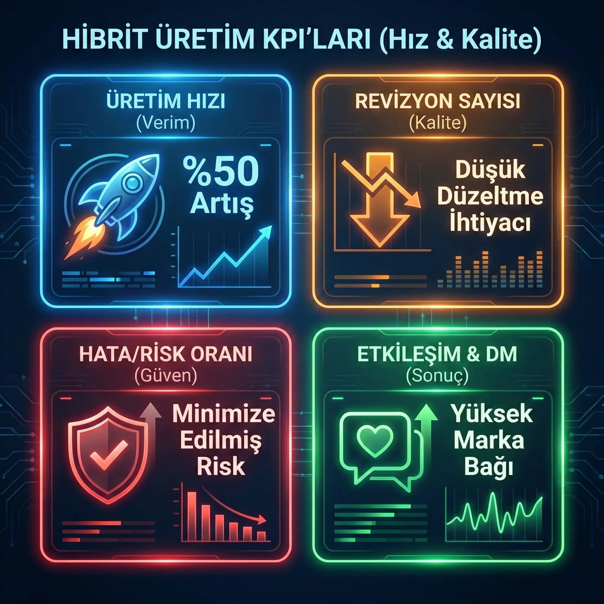 Hibrit üretim KPI kartı: hız, revizyon, hata oranı