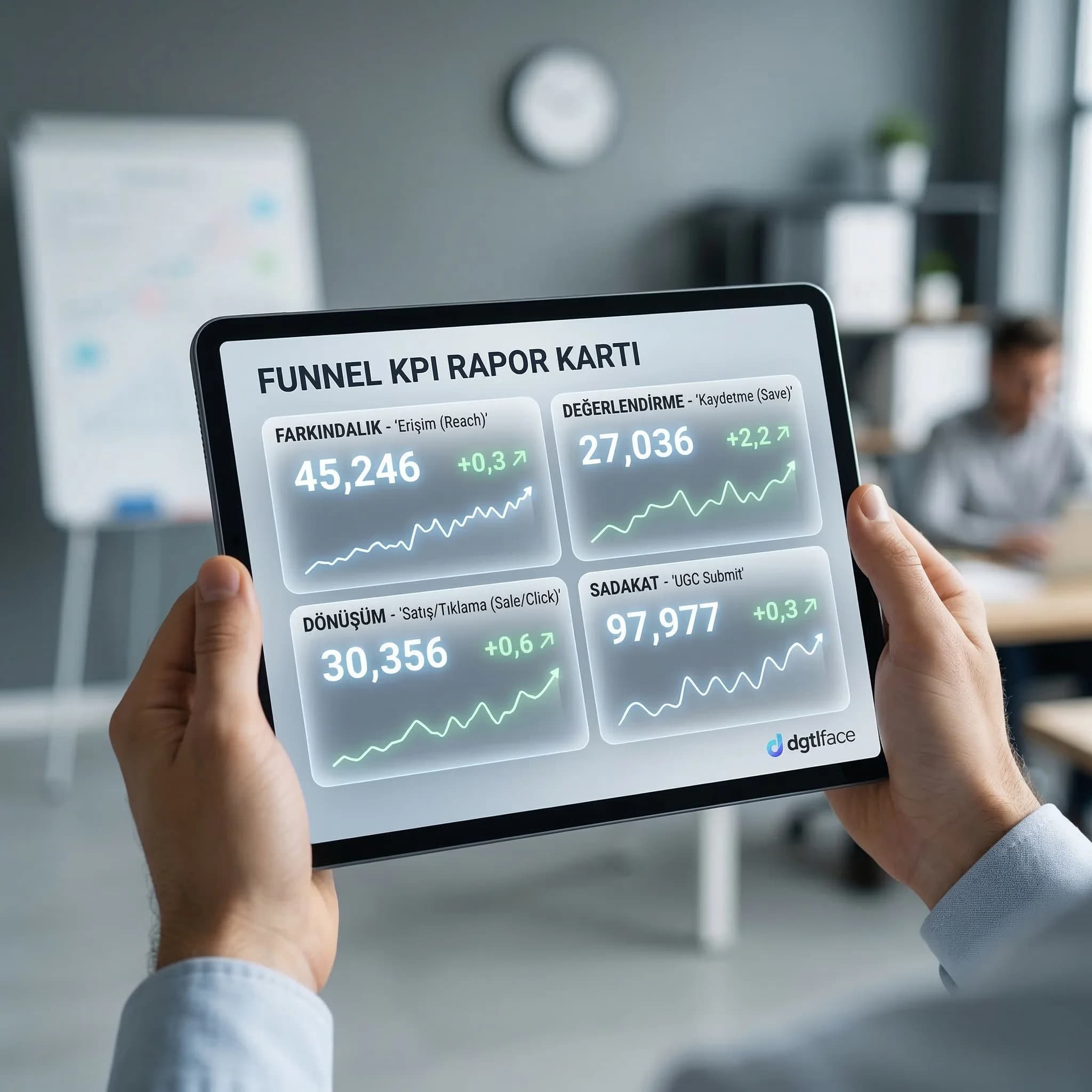 Funnel KPI kartı: reach, kaydetme, DM, tıklama, UGC