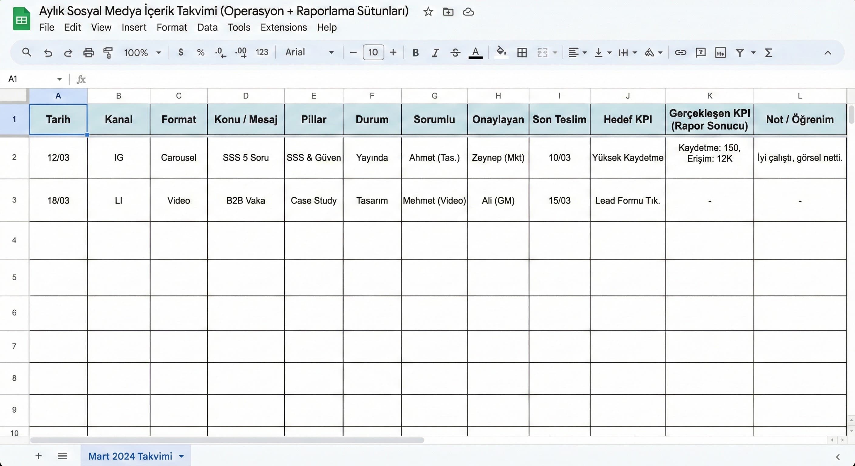 Raporlama ile Takvimi Beslemek