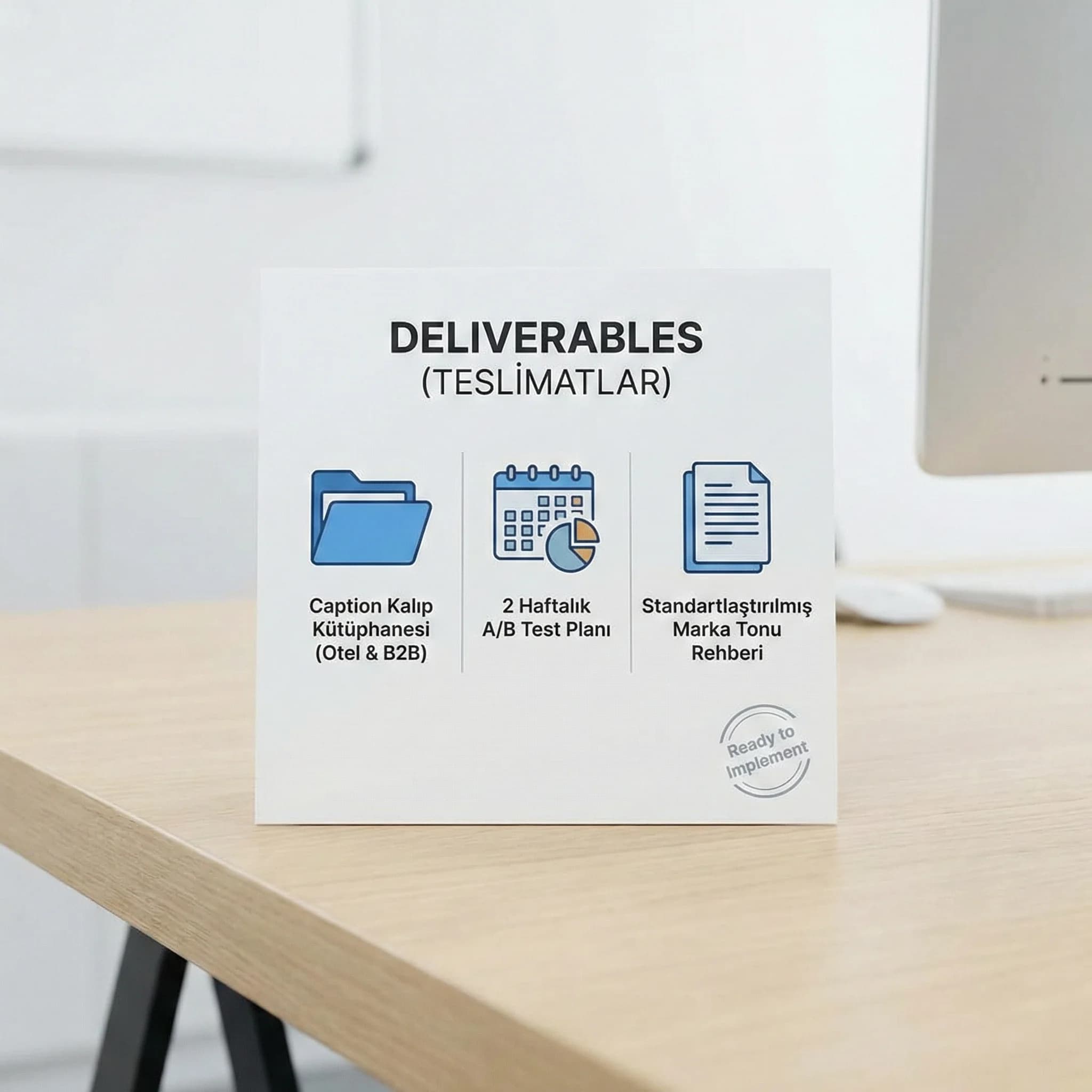 Kalıp kütüphanesi ve test planı deliverables görseli, güven unsuru