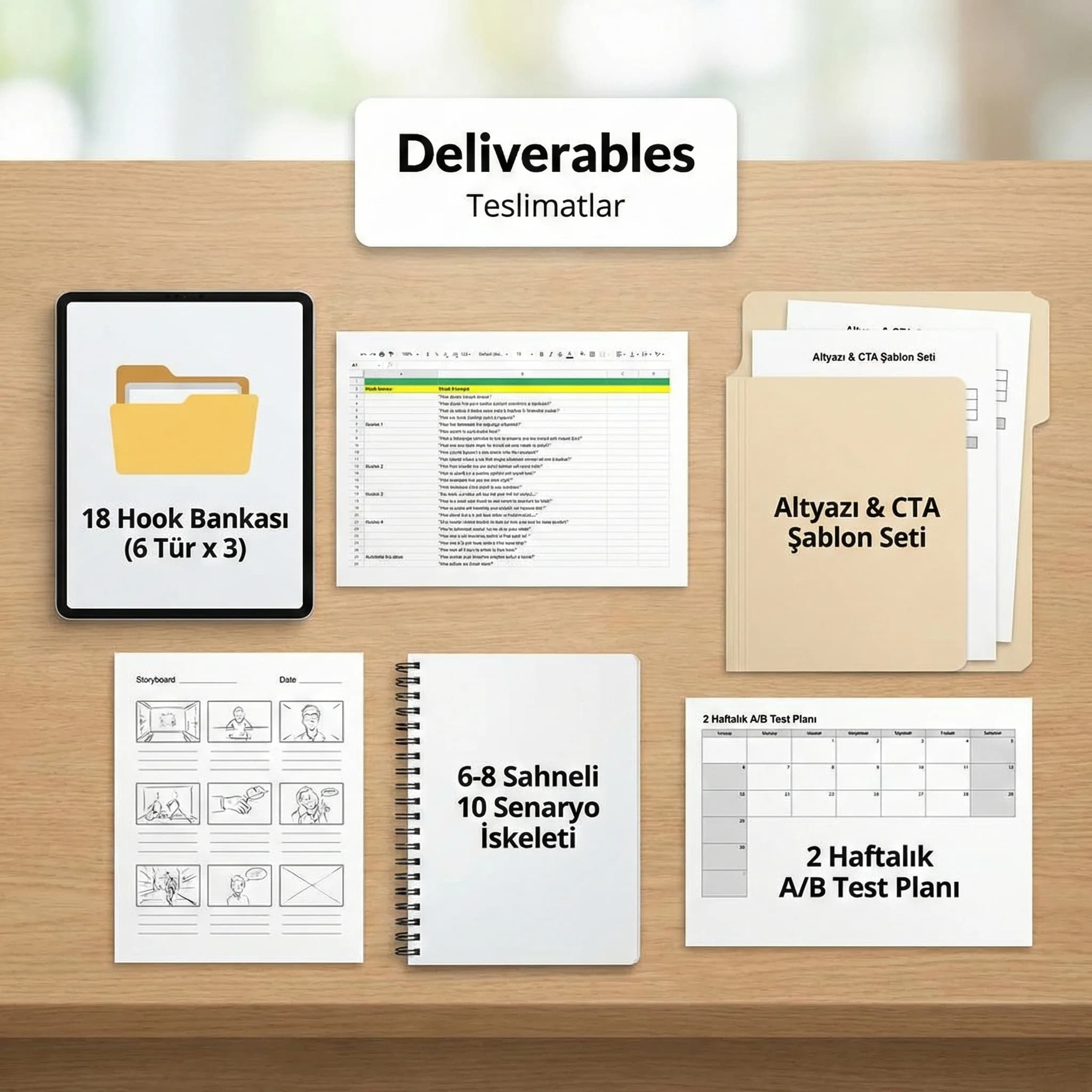 Storyboard ve hook bankası çıktıları, reels üretim standardı