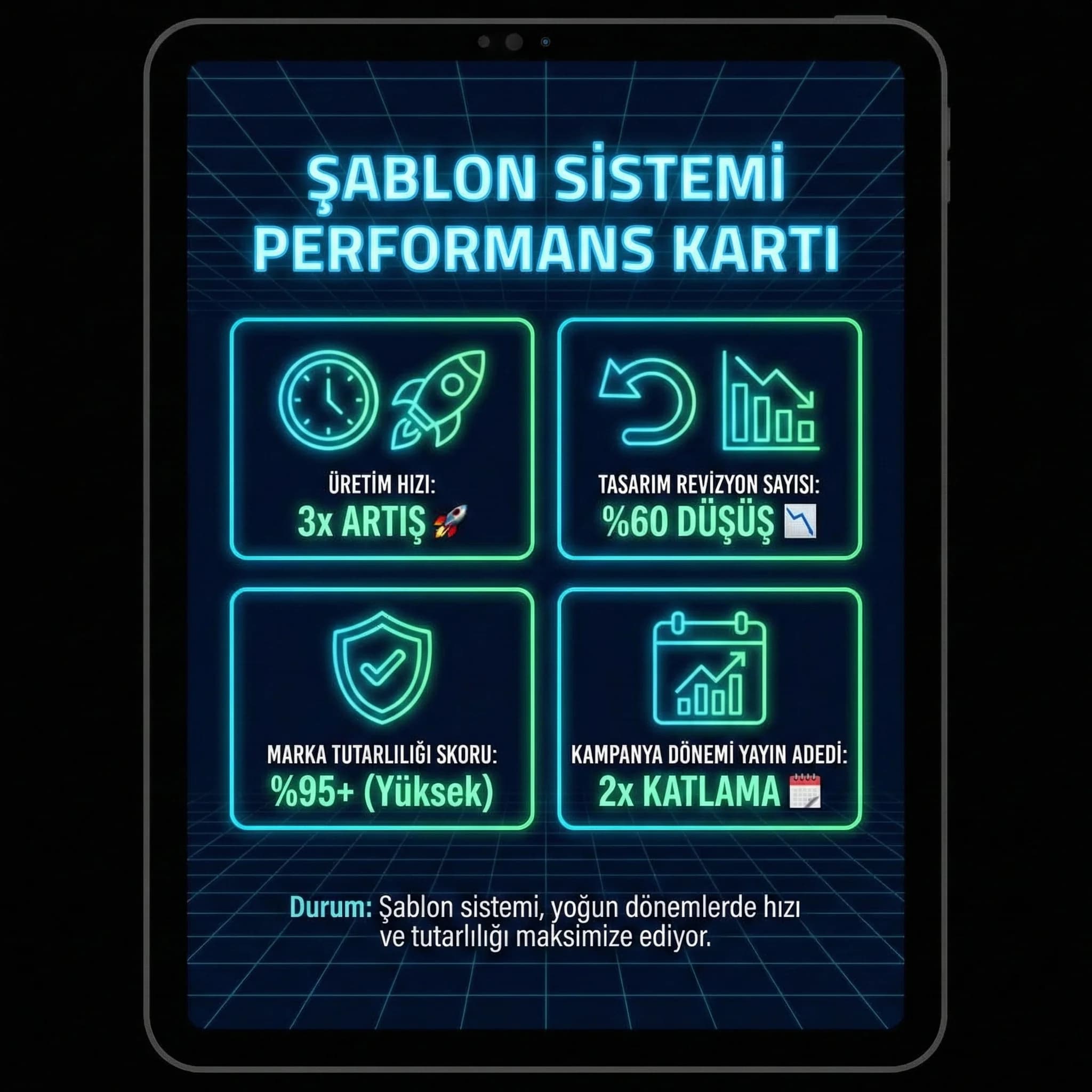 Şablon KPI kartı: hız, revizyon, tutarlılık