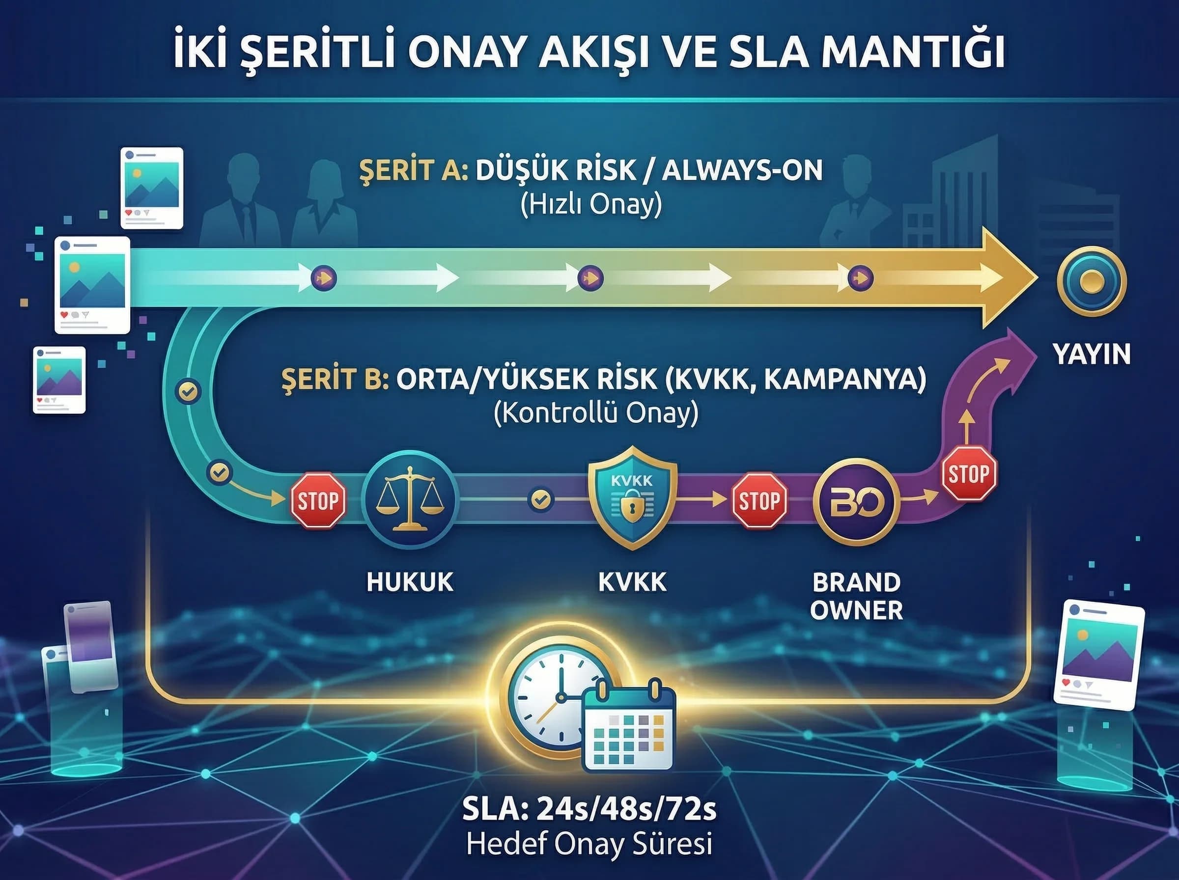 İki şeritli onay akışını ve SLA mantığını gösteren bölüm görseli