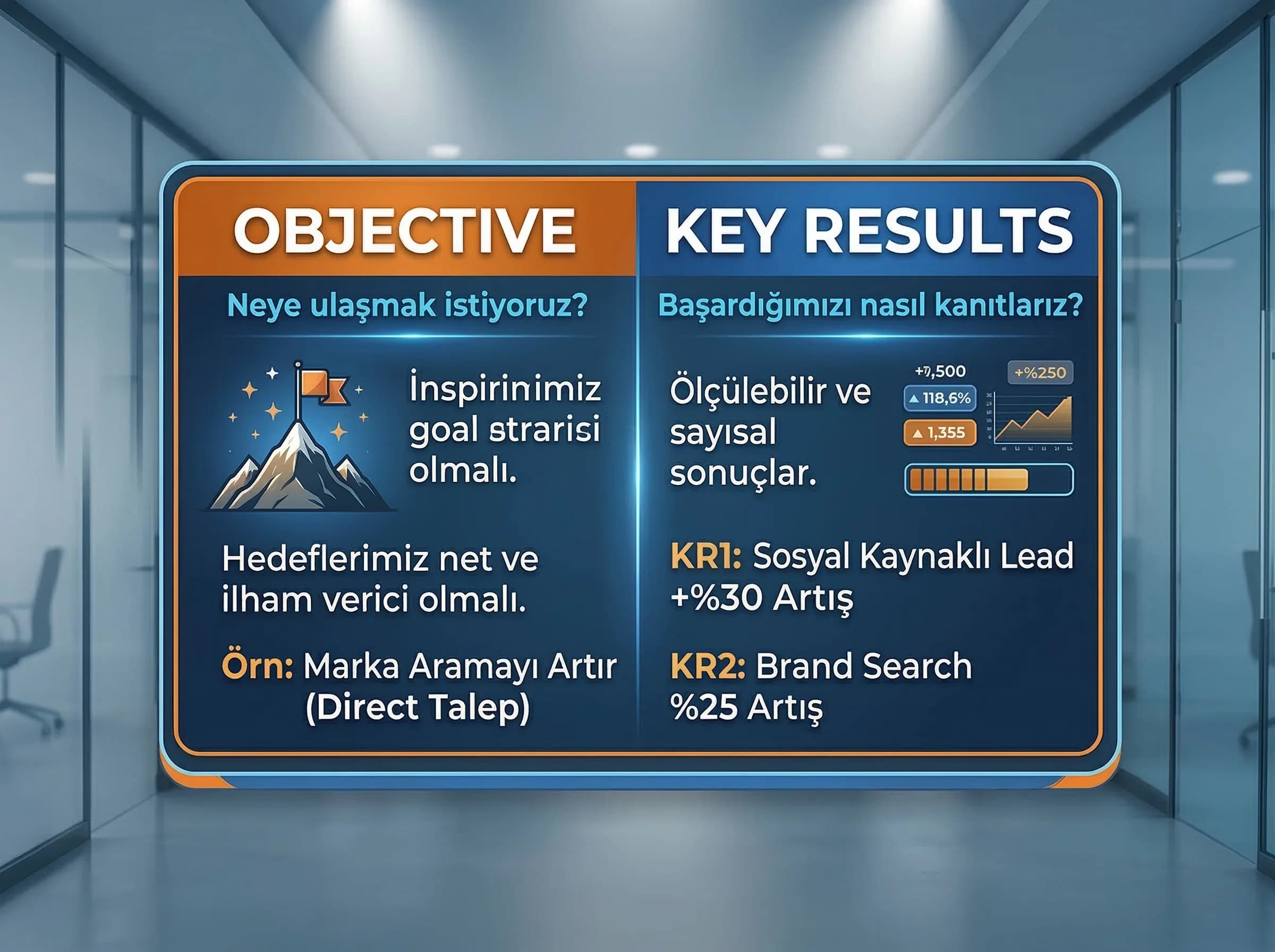 OKR objective ve key results ayrımını açıklayan bölüm görseli