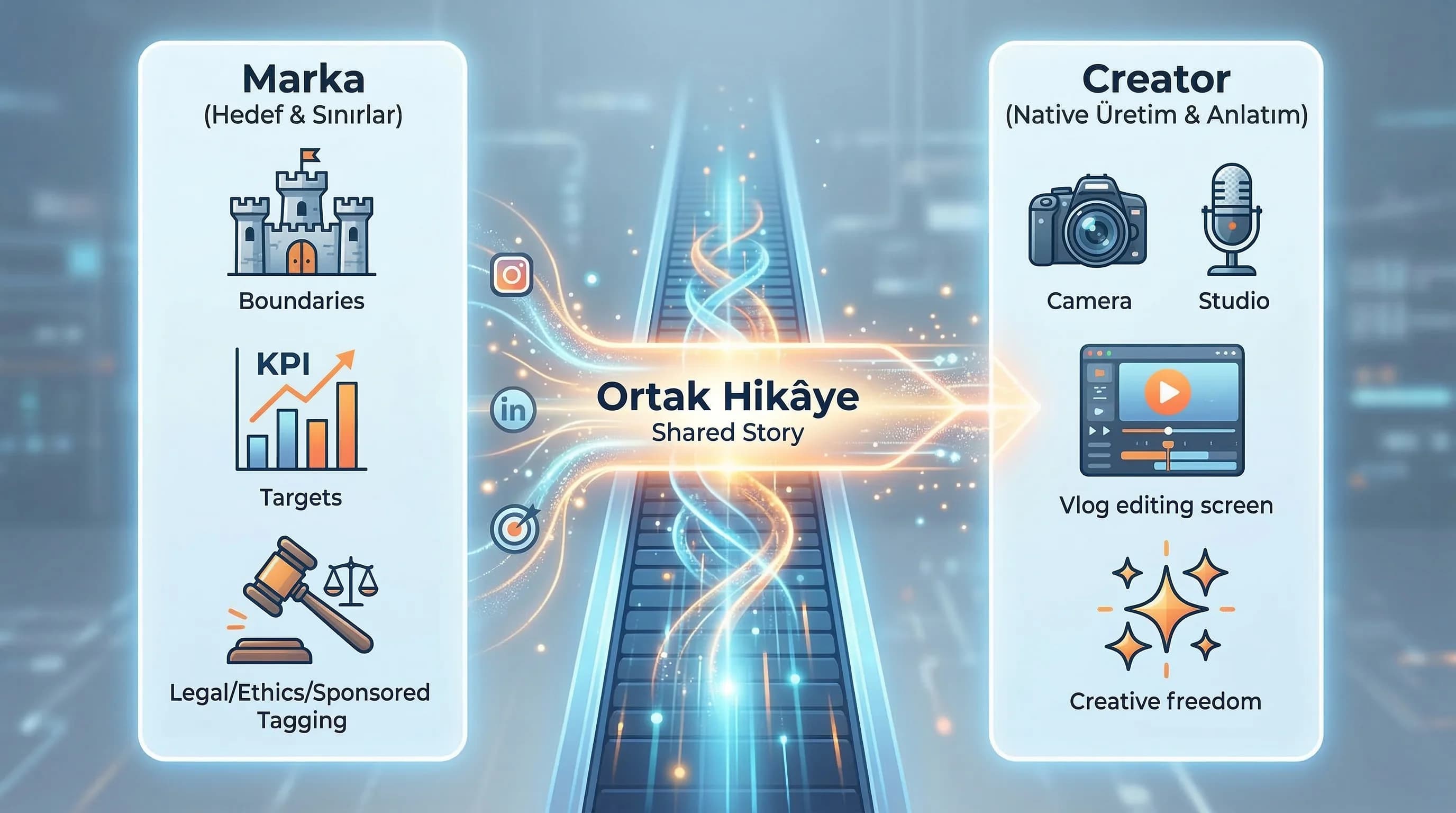 Marka-creator rol dağılımı ve üretim akışını özetleyen context görseli