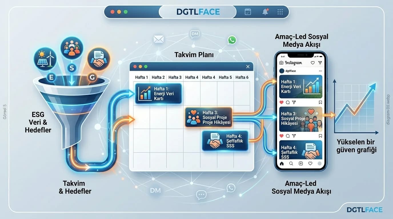 ESG temalarını takvime yerleştiren amaç-led sosyal medya akış diyagramı