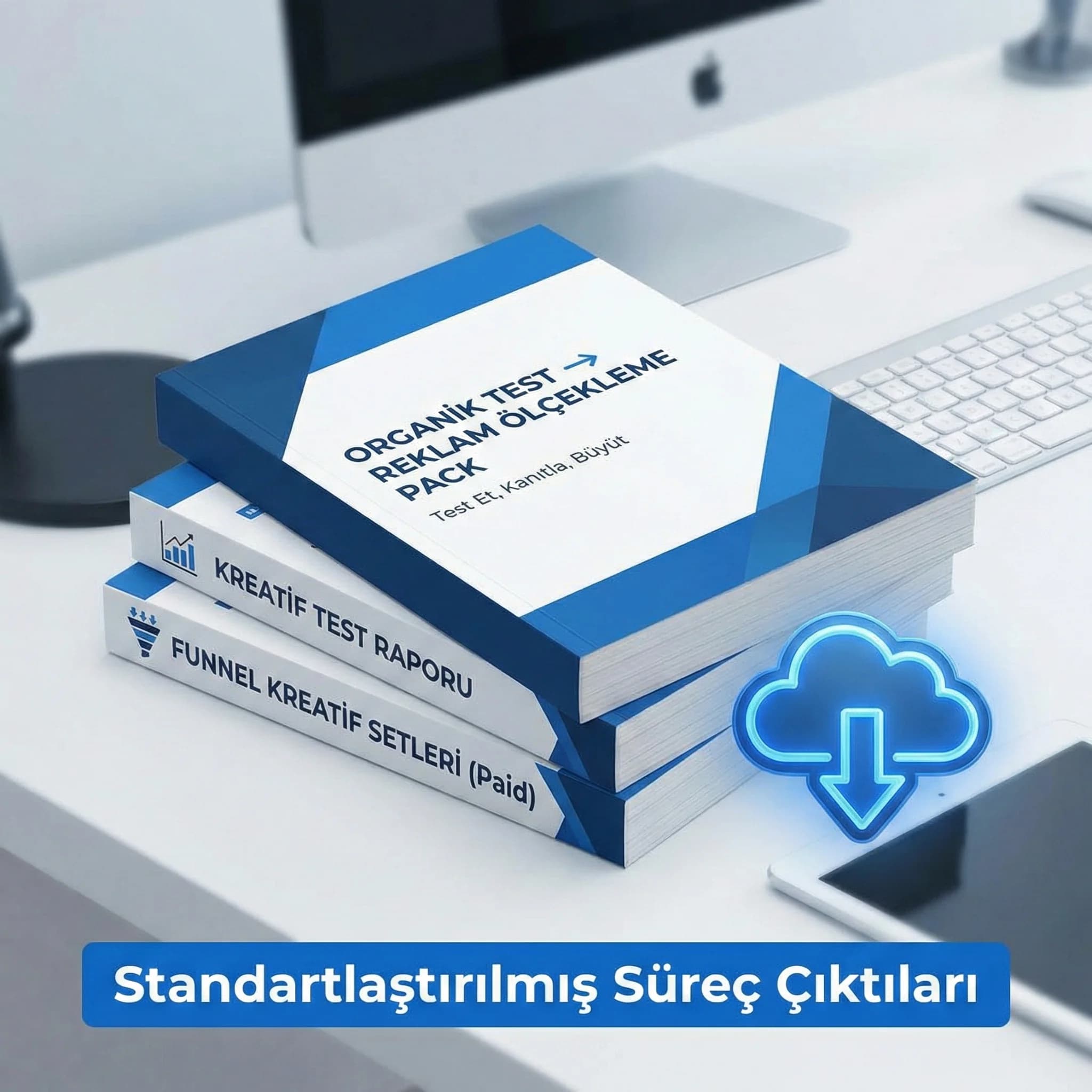 Creative library test raporu ve funnel set deliverables’ını özetleyen proof kartı