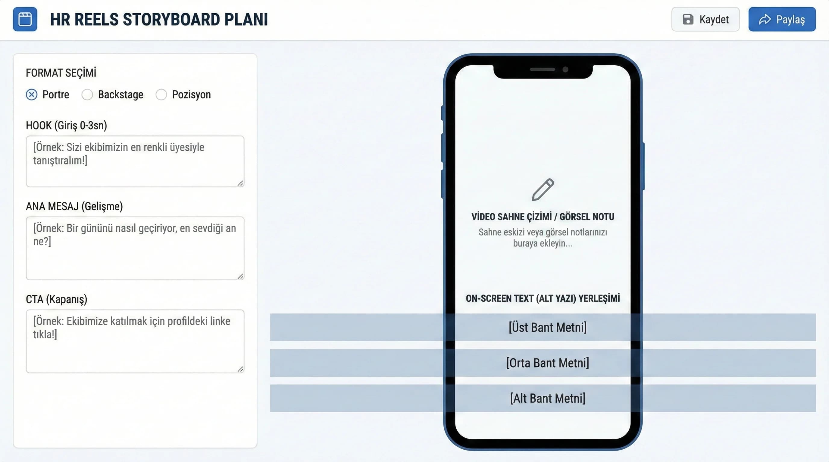 Storyboard ve konu listesi deliverables proof kartı