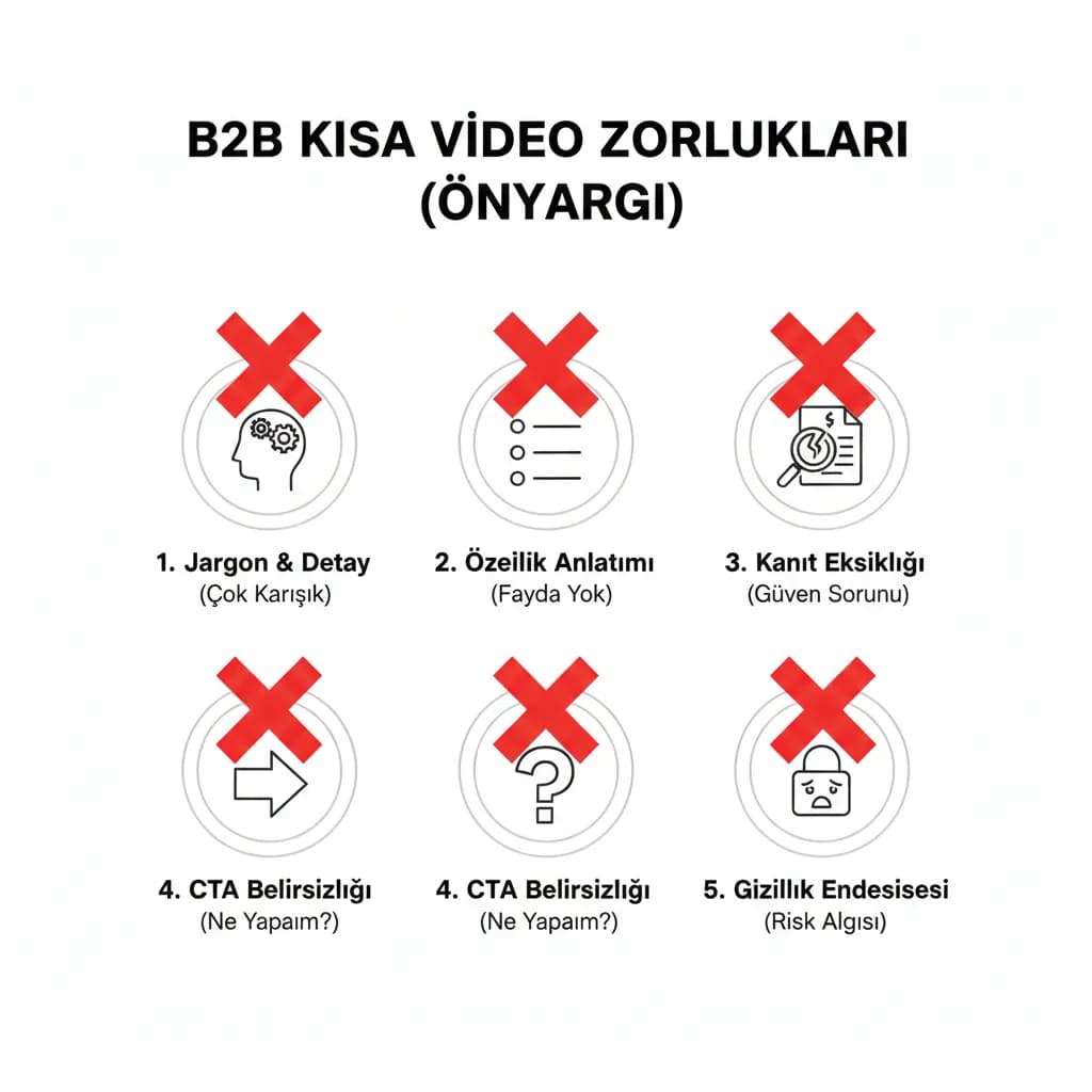 B2B kısa video zorluklarını özetleyen bölüm görseli