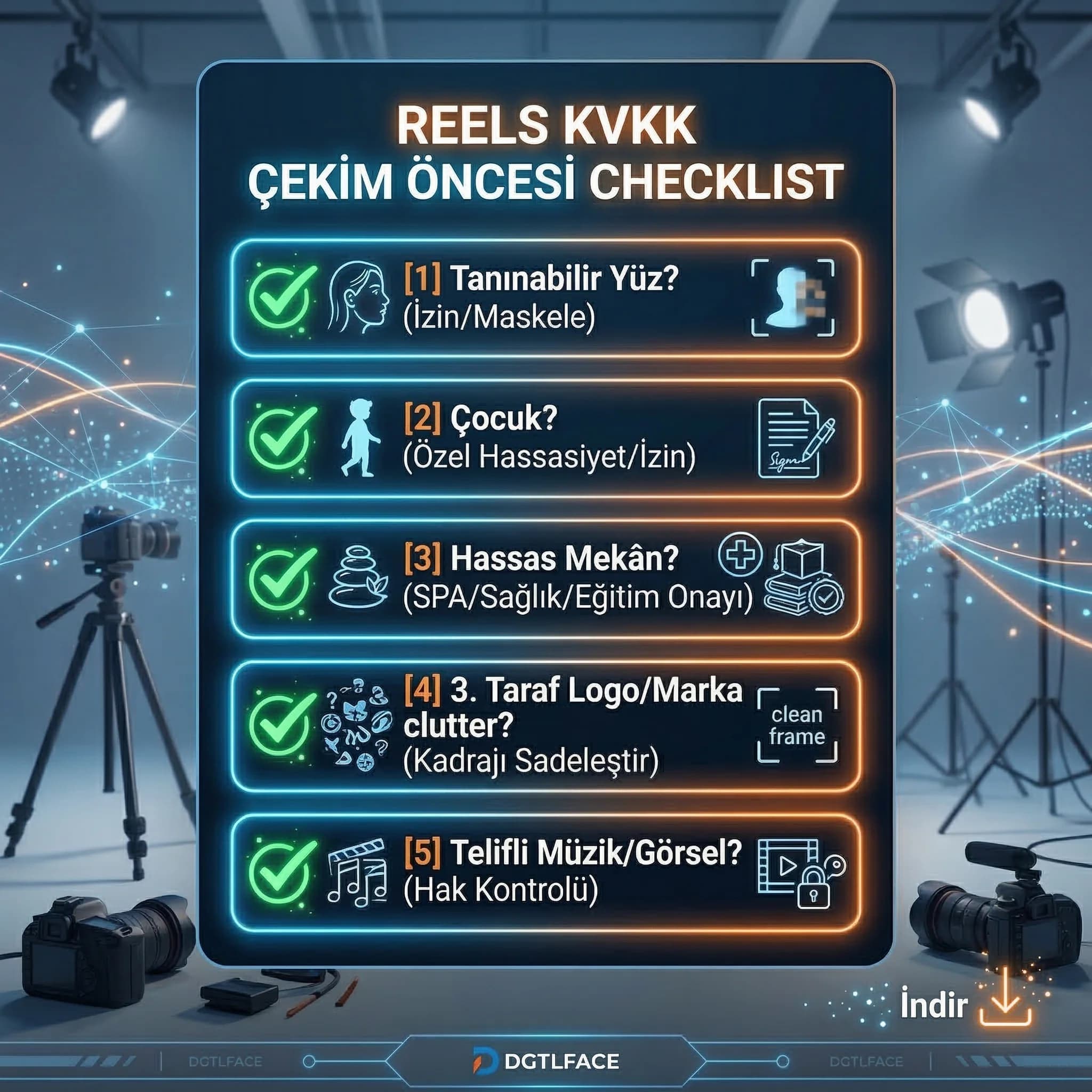 Reels çekim öncesi KVKK checklist kartı