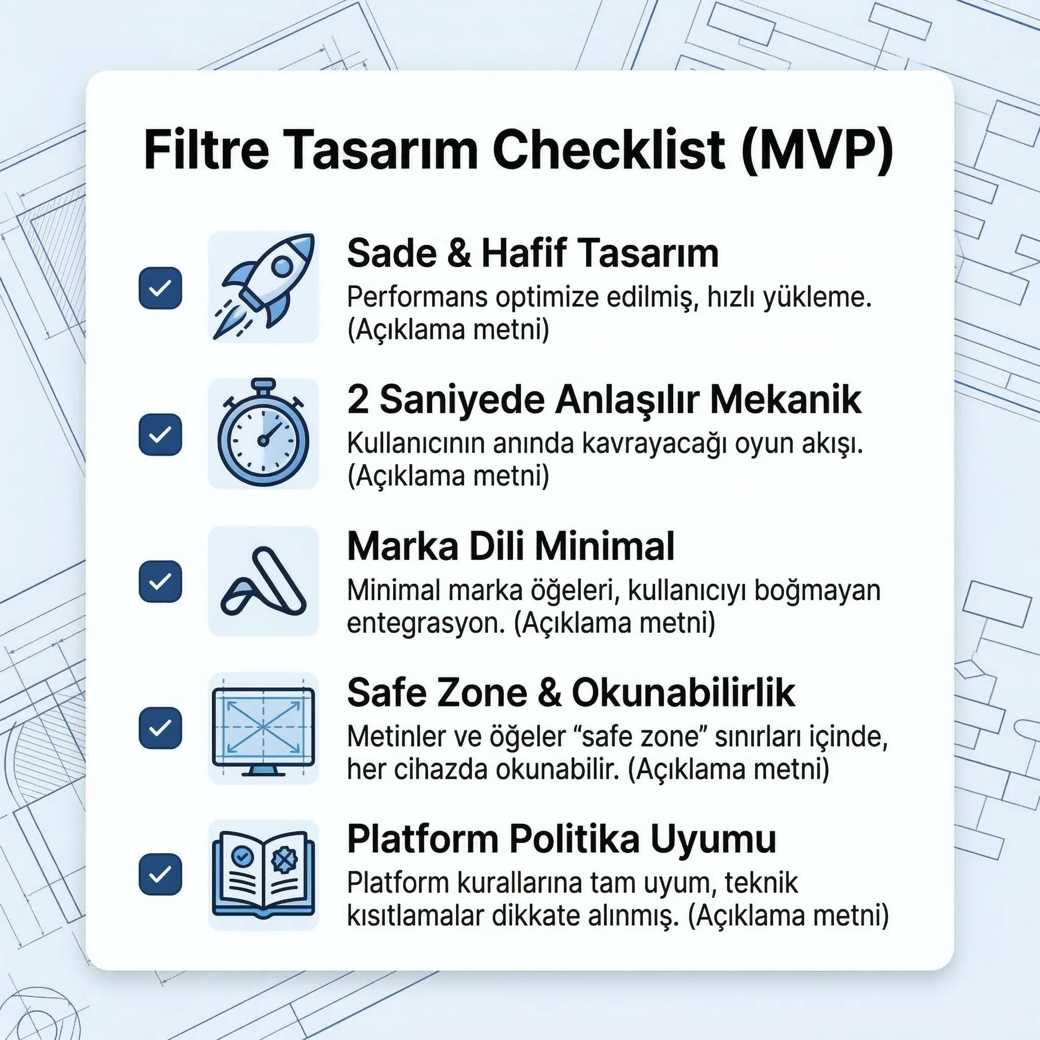 Filtre tasarım checklist’i kartı