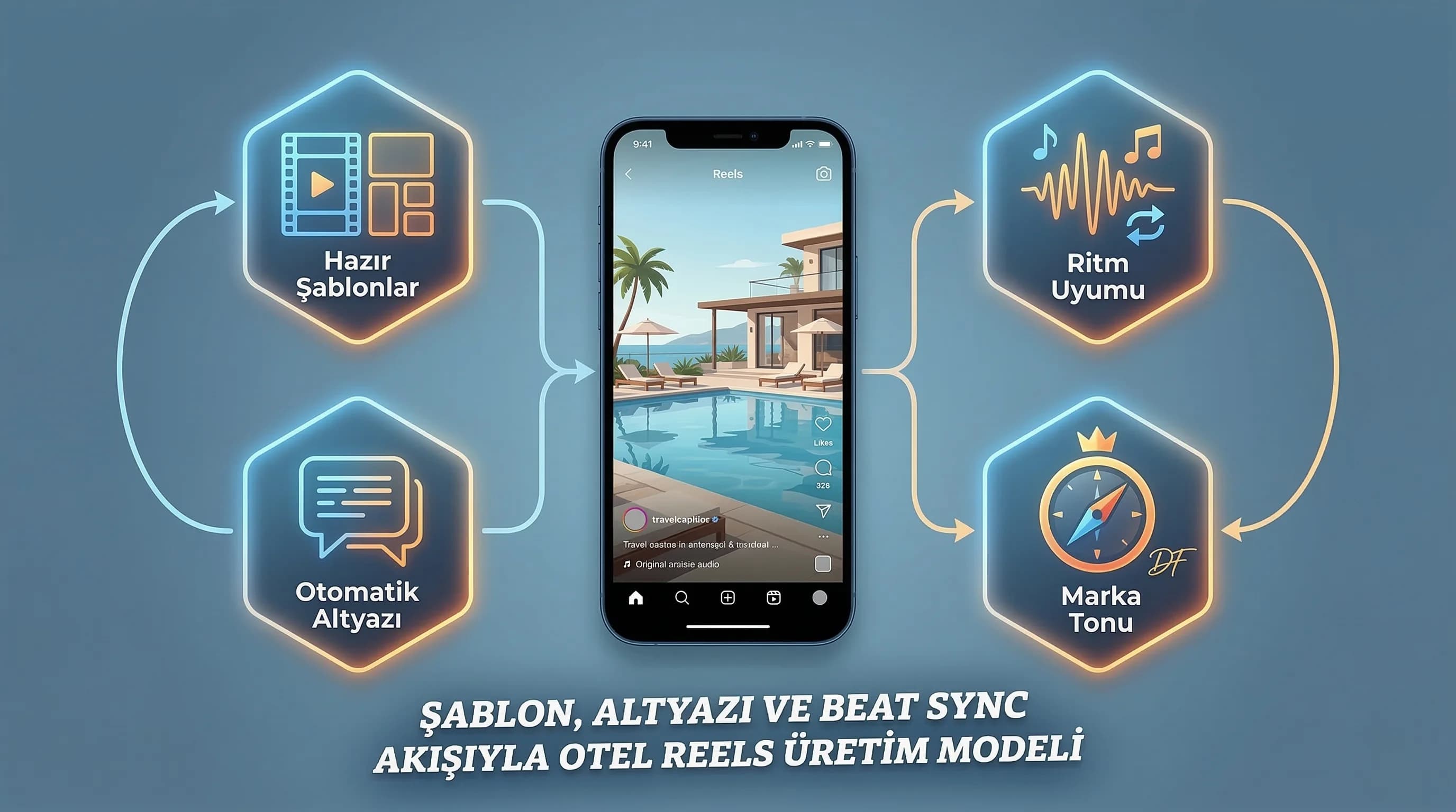 Template ve auto-caption akışıyla marka tonunu koruyan otel reels modeli