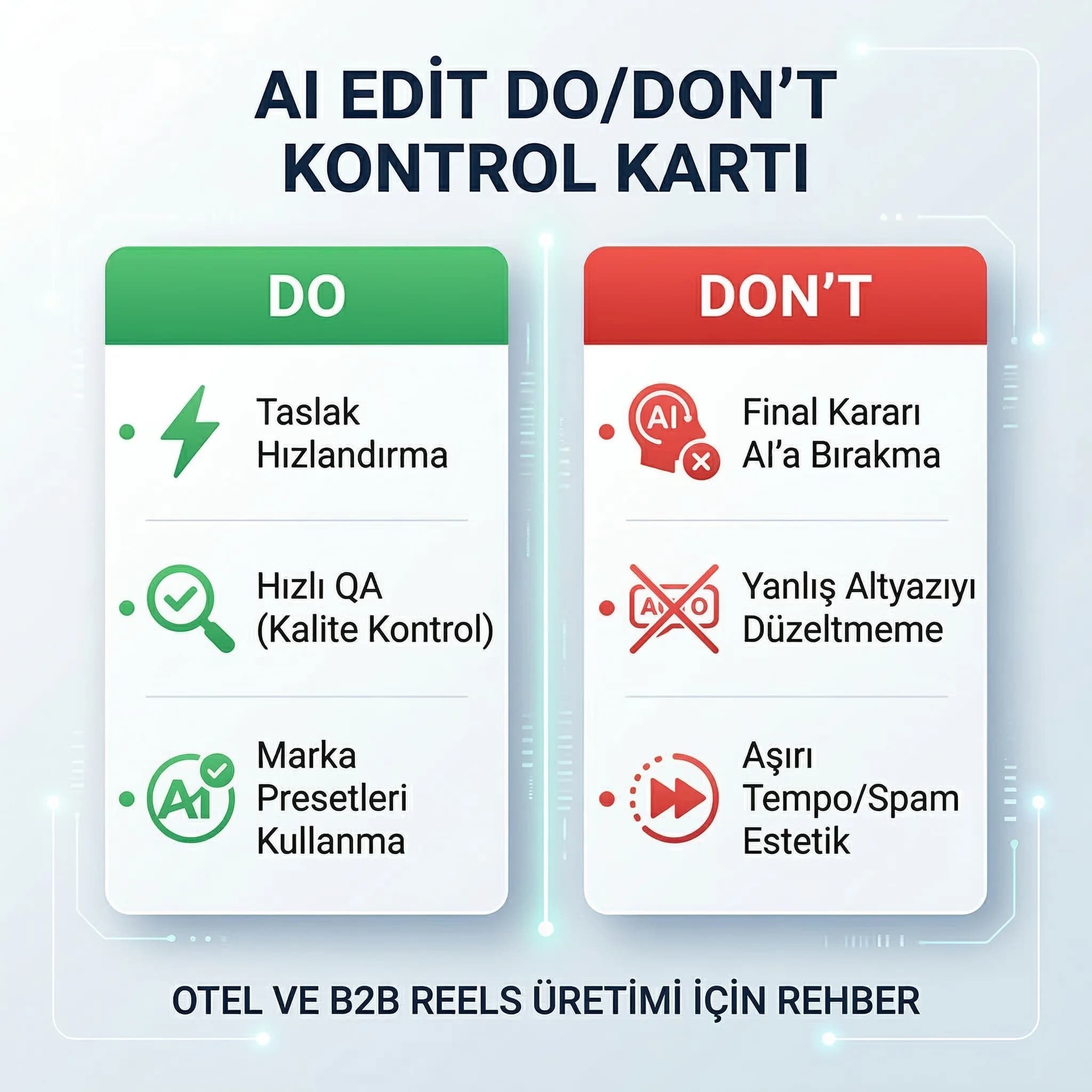 Hız ve farklılaşma dengesini gösteren karşılaştırma görseli otel bağlamı