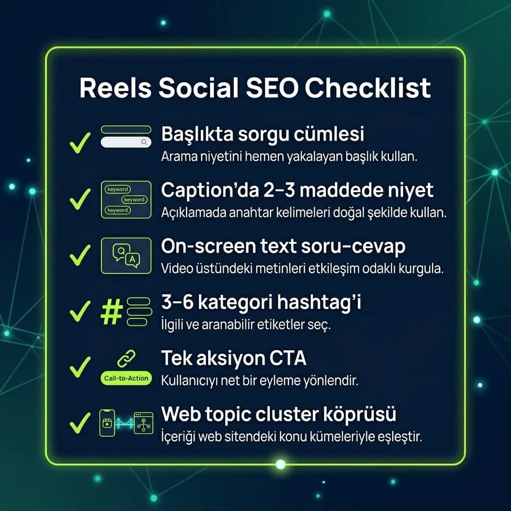 Reels social SEO checklist kartı