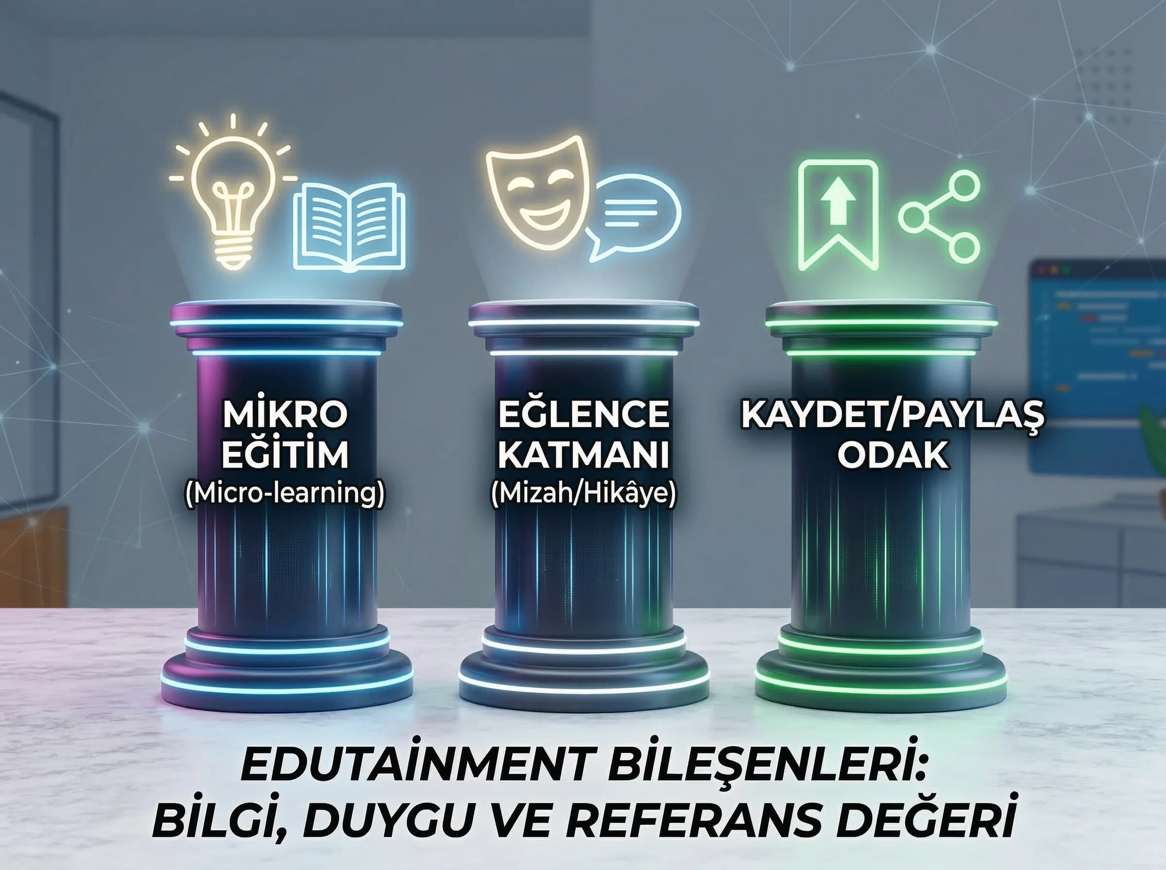 Micro-learning ve save/share odaklı edutainment bölüm ayırıcı görseli