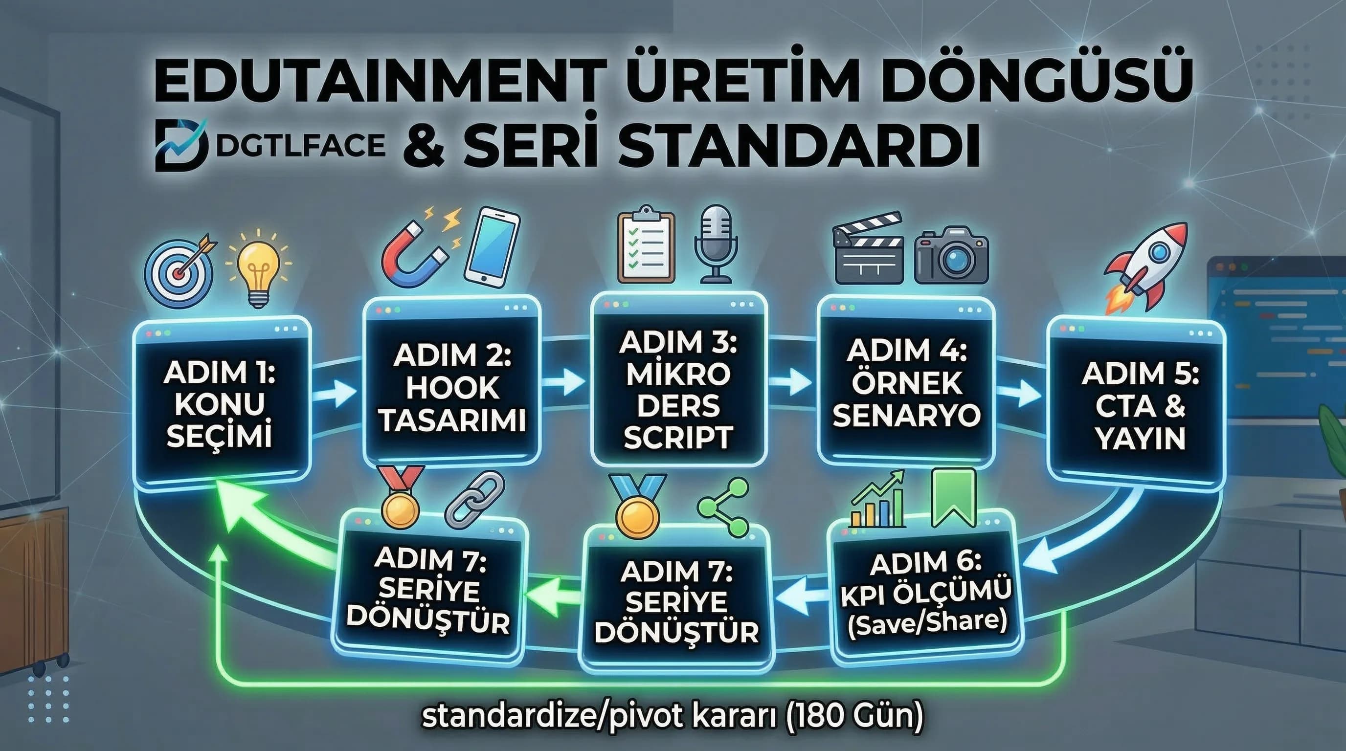 Edutainment üretim akışı diyagramı ve seri standardı