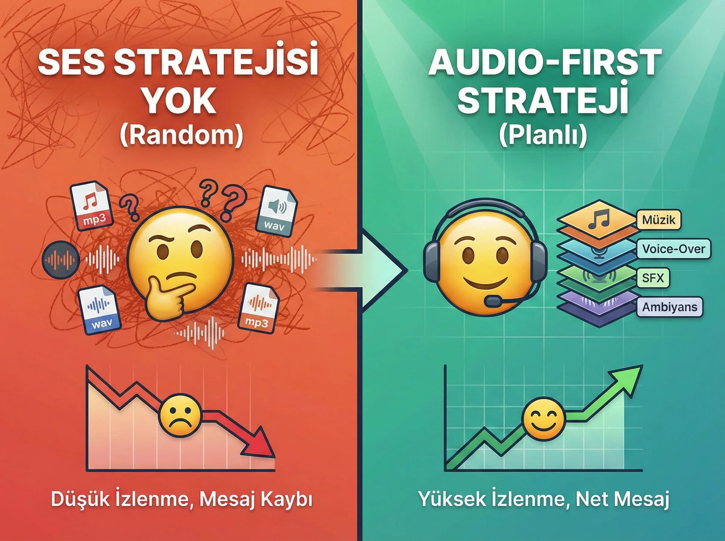 Ses stratejisinin performans etkisini vurgulayan bölüm ayırıcı görsel