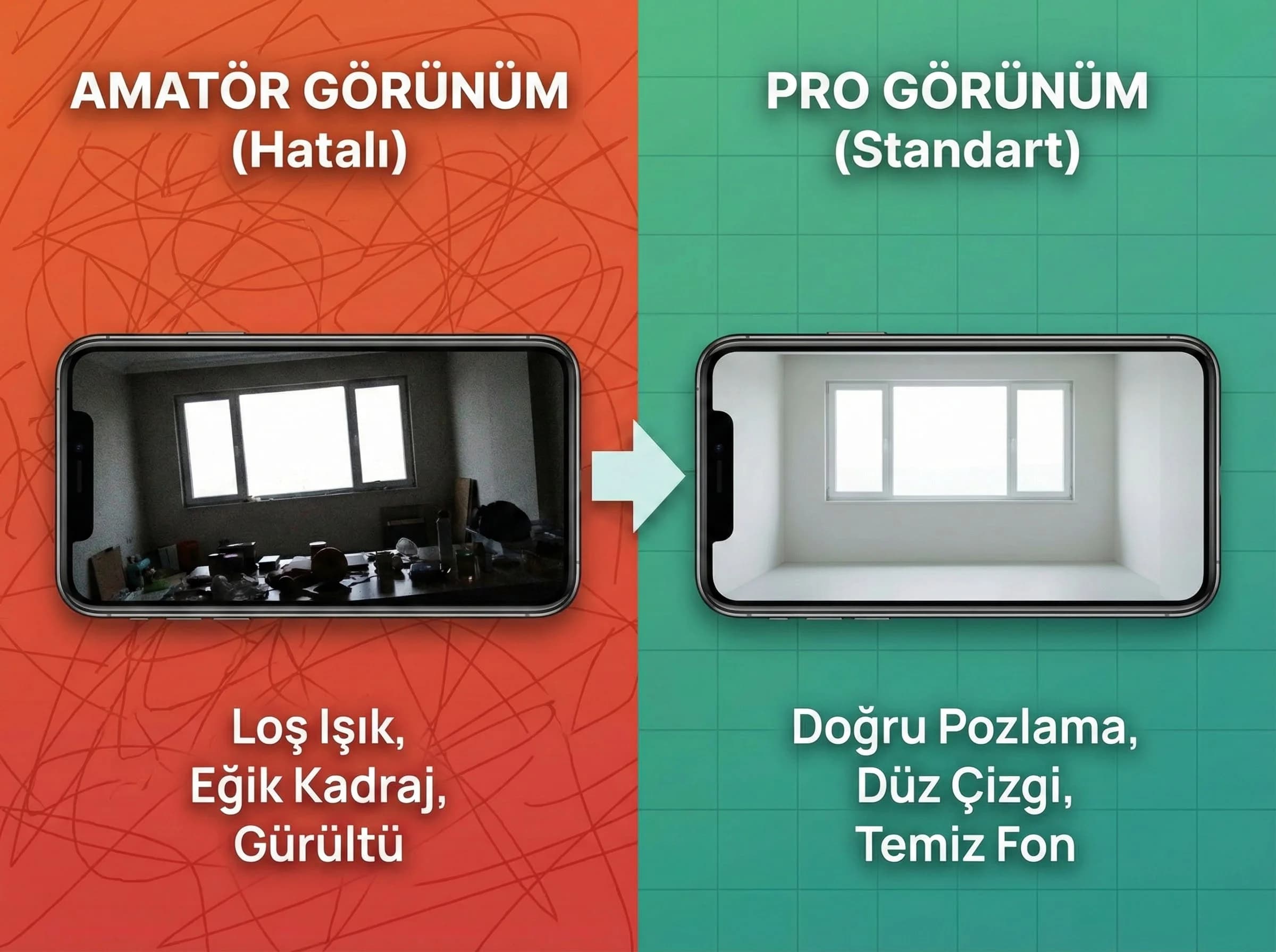 İyi vs zayıf ışık ve kadraj farkını vurgulayan bölüm ayırıcı görsel