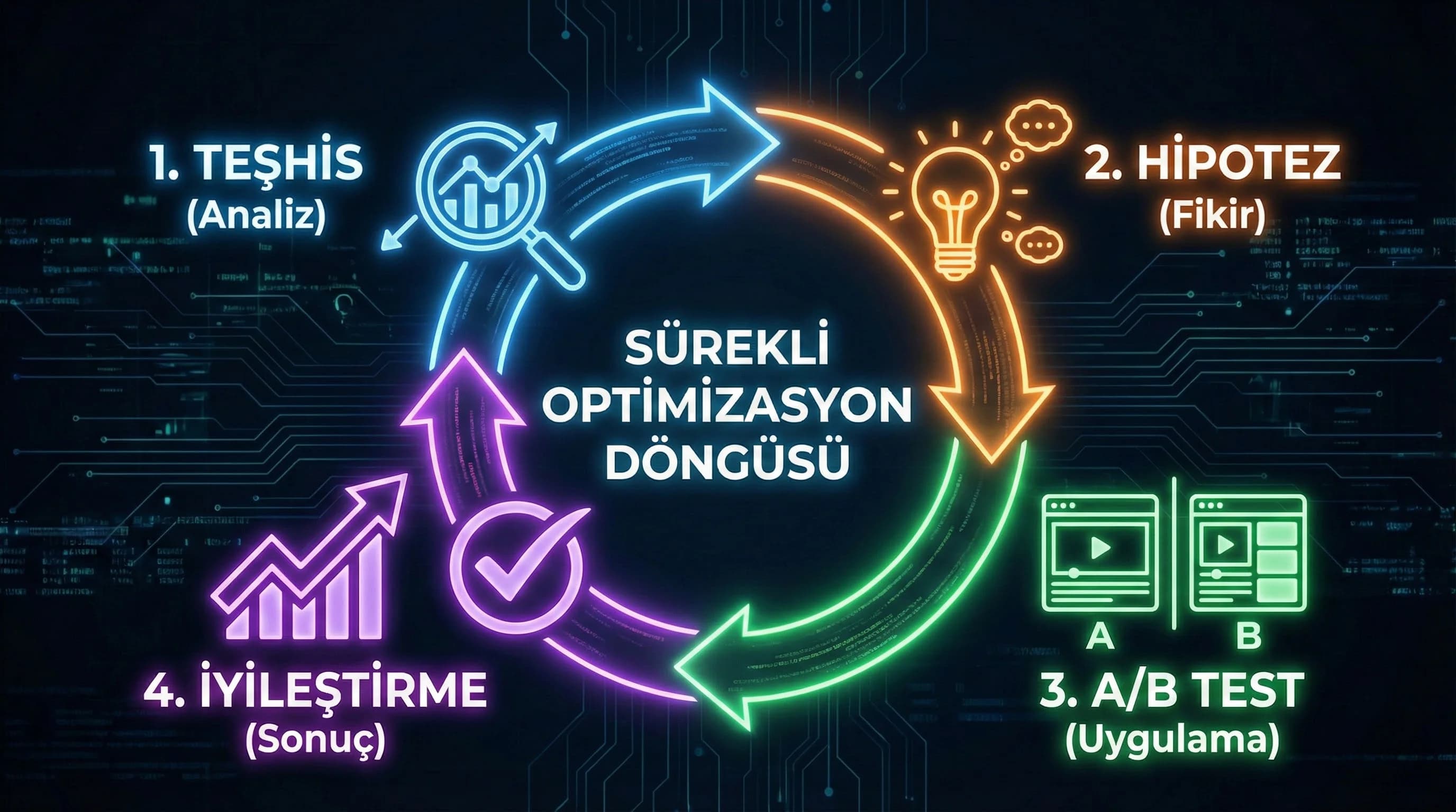 Reels optimizasyon döngüsünü (teşhis→test→iyileştirme) gösteren bağlam görseli