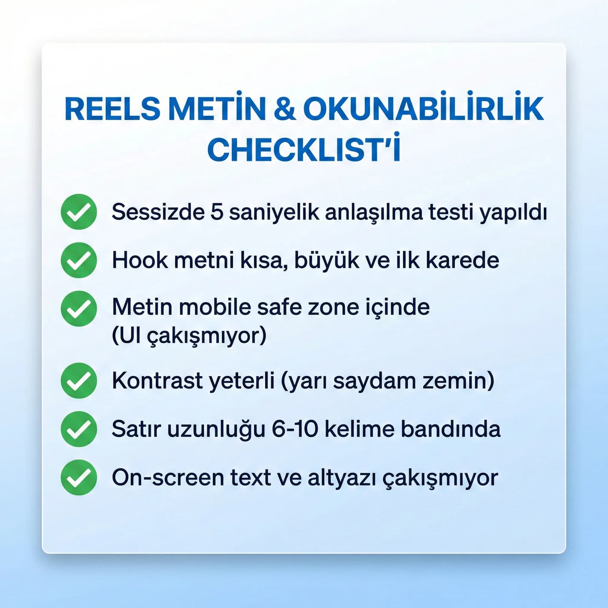 On-screen text & altyazı okunabilirlik checklist kart