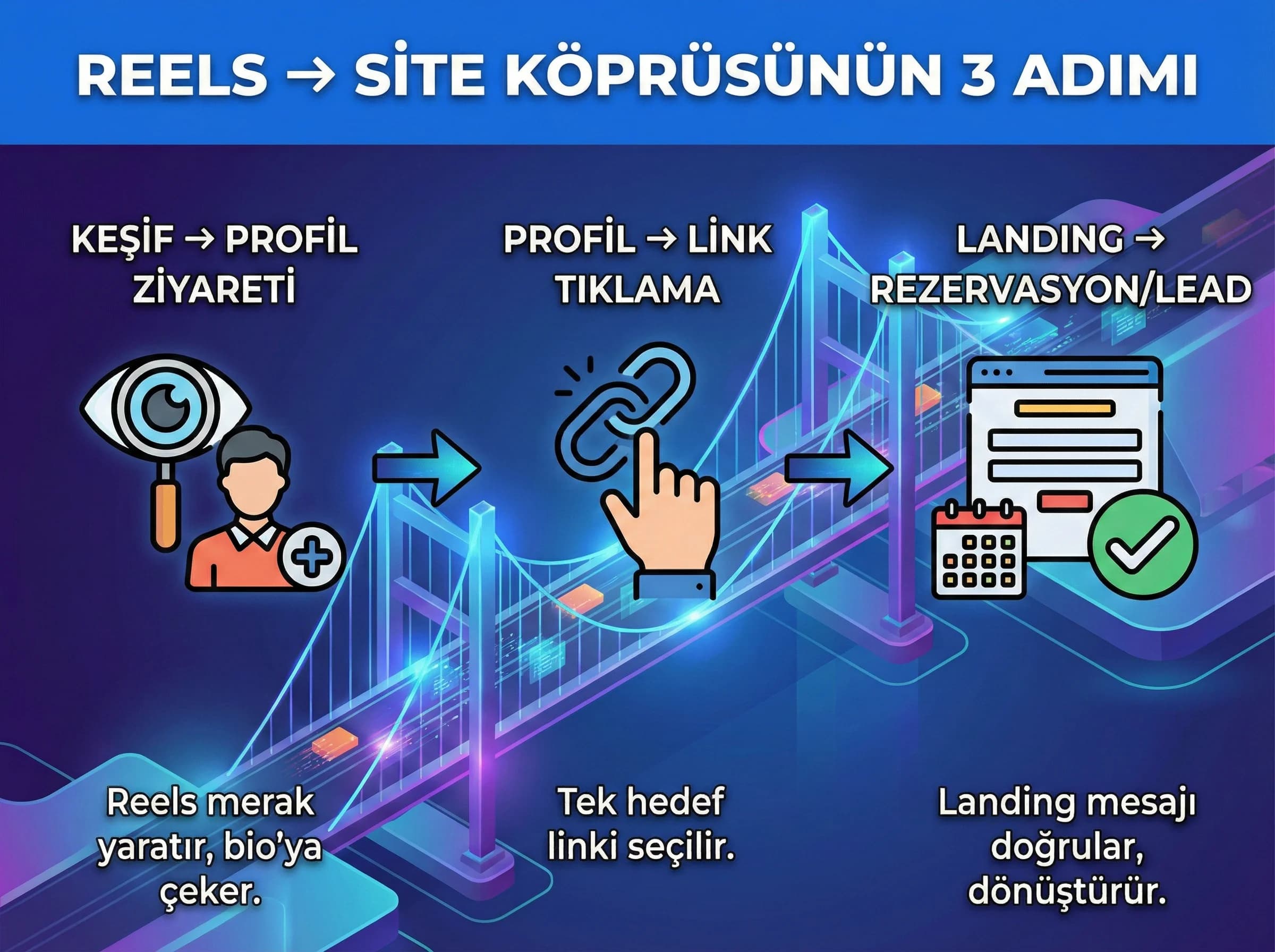 Reels→site köprüsünün adımlarını ayıran bölüm görseli