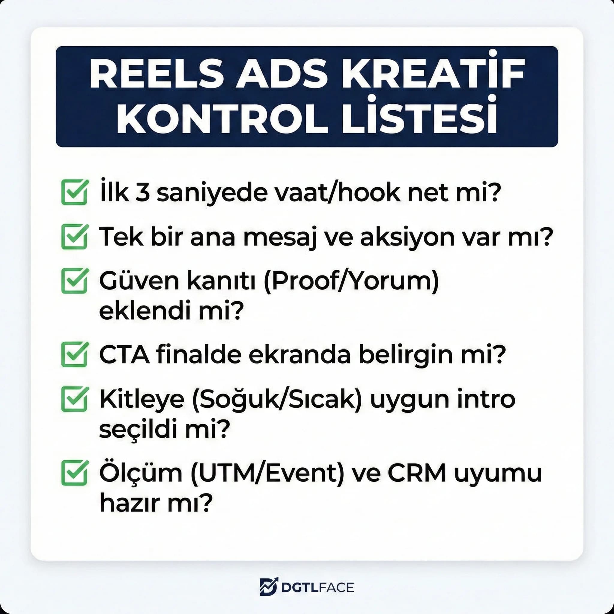 Reels Ads kreatif checklist kartı