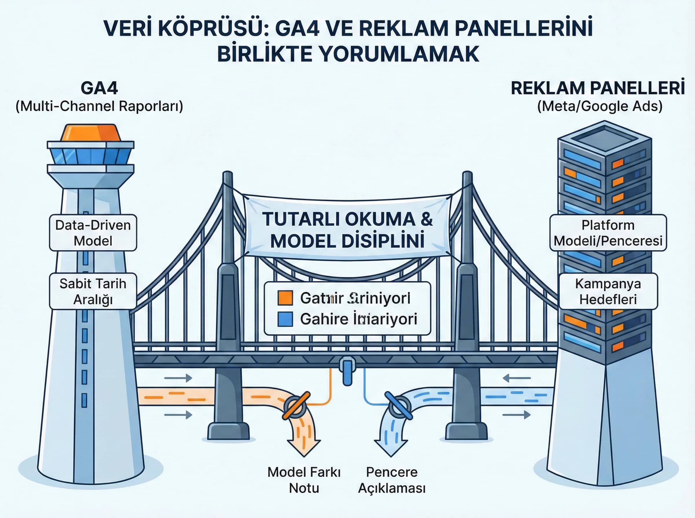 GA4 ve reklam panelleri birlikte okuma bölüm ayracı, raporlama disiplini