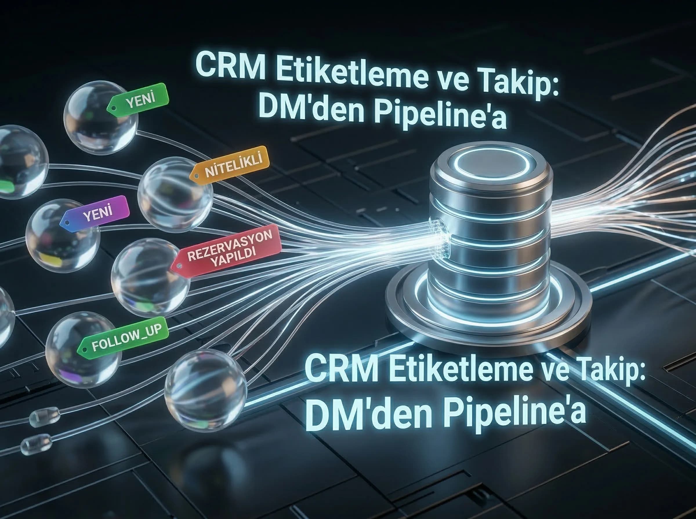 CRM etiketleme ve takip, mesajlaşma reklamları süreç görseli