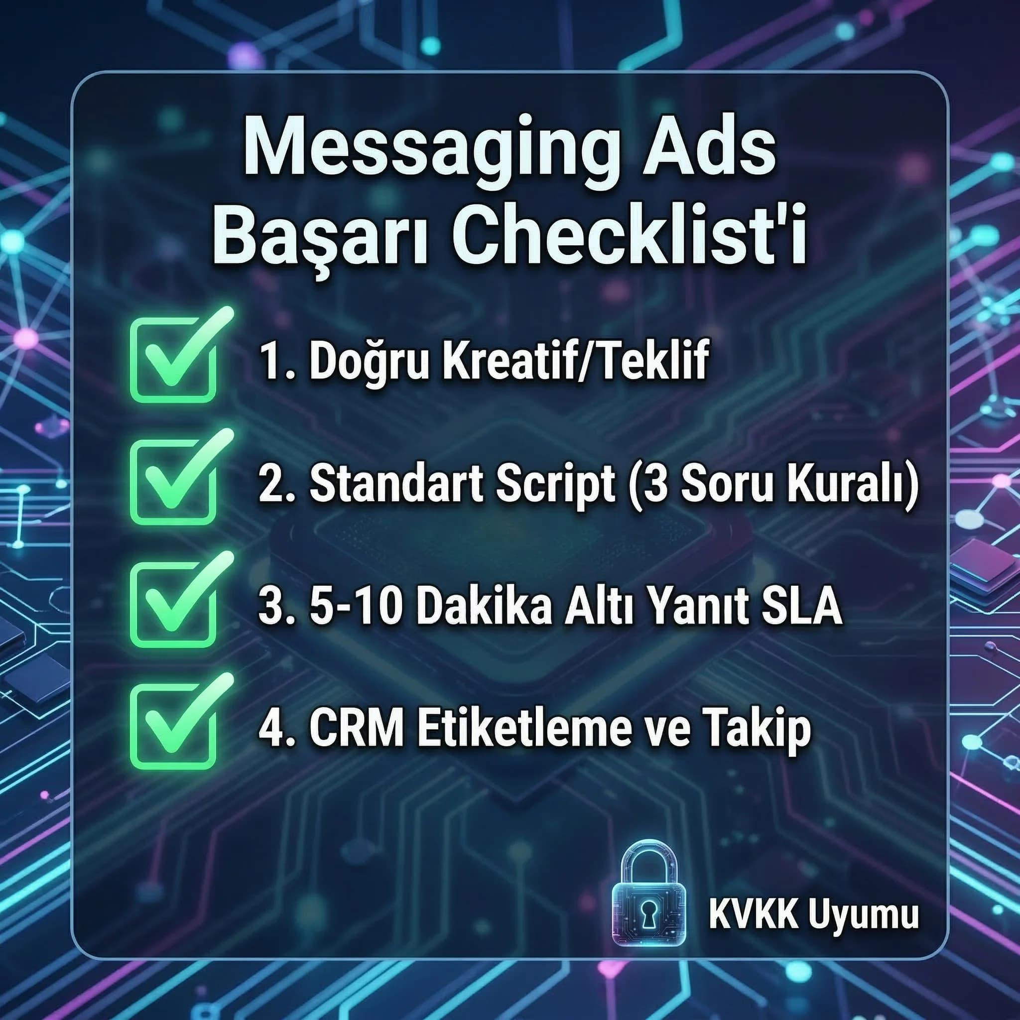 Messaging ads checklist’i, script SLA CRM KVKK kontrol listesi
