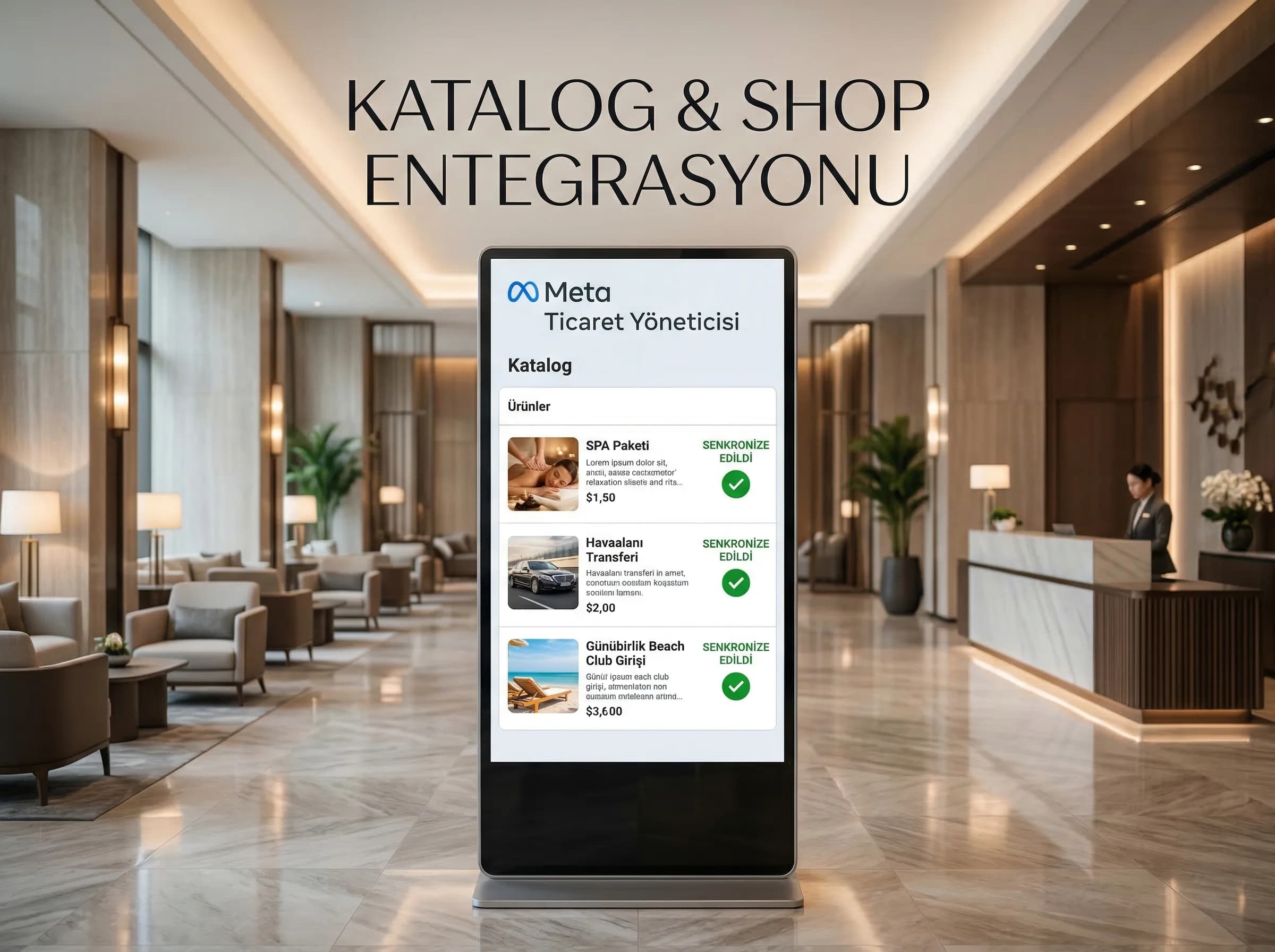 Shop entegrasyonu ve ürün etiketi, uygulama içi satın alma, otel bağlamı