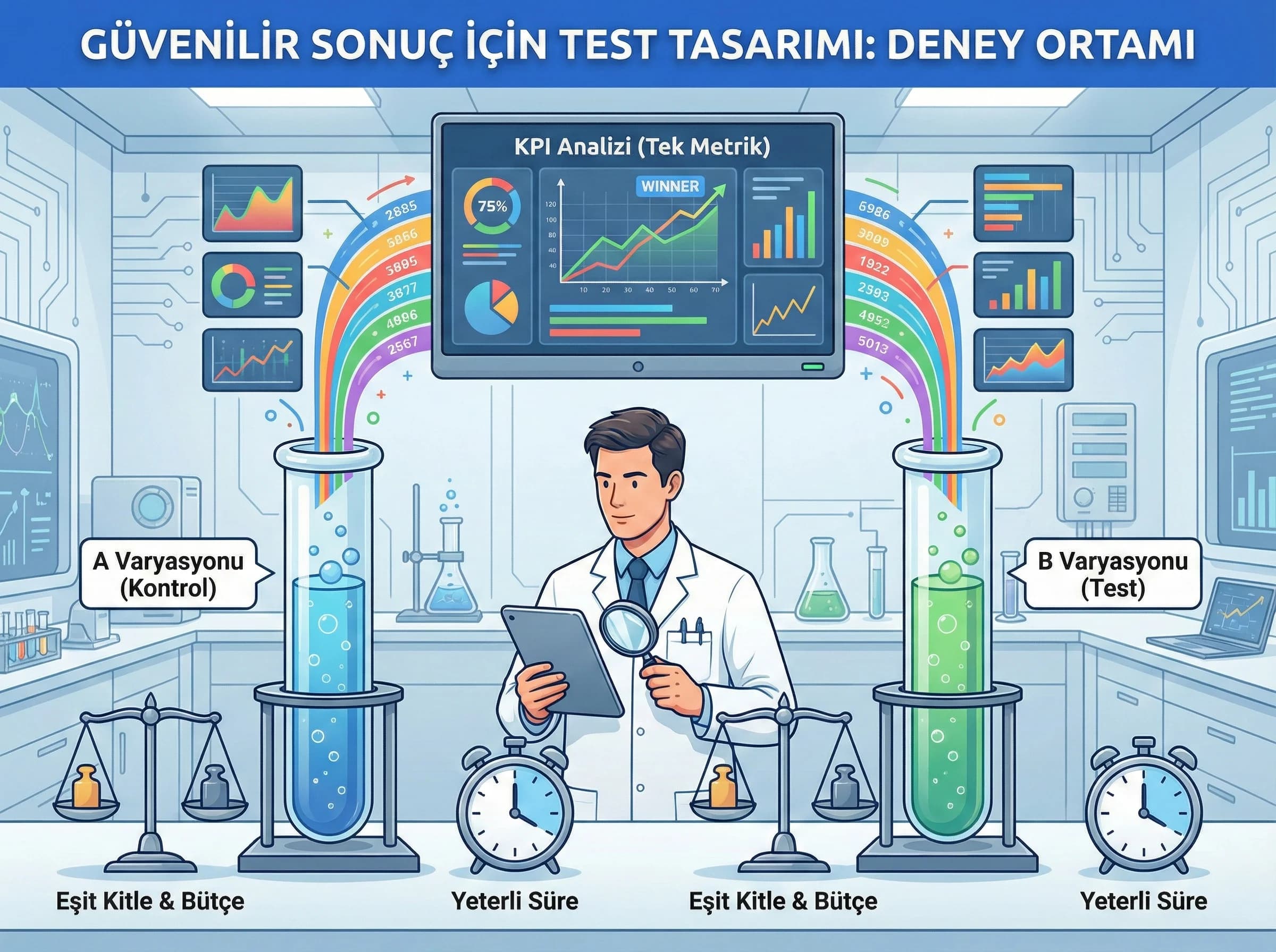 Test–measure–learn diyagramı, hipotezden ölçeğe A/B test akışı