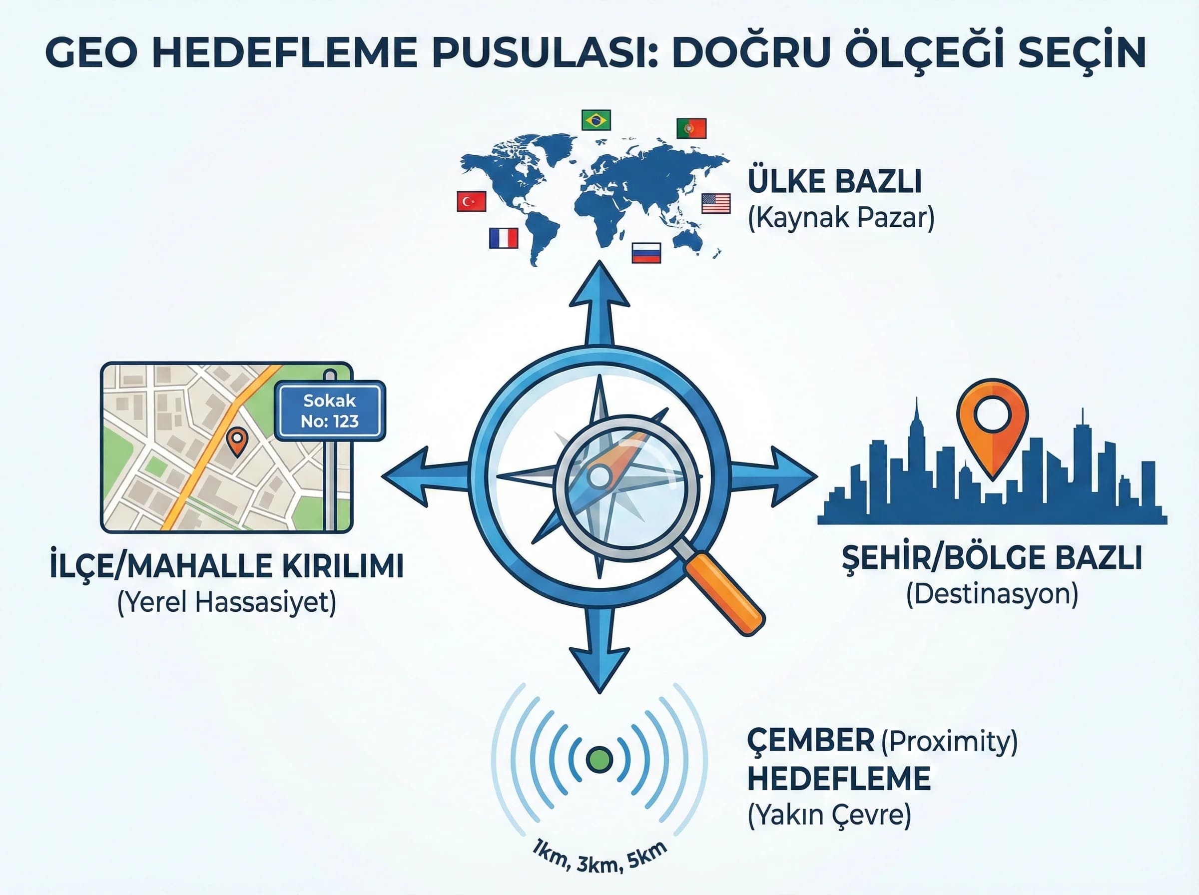 Lokasyon hedefleme türleri bölüm ayracı, geo seçenekleri rehberi