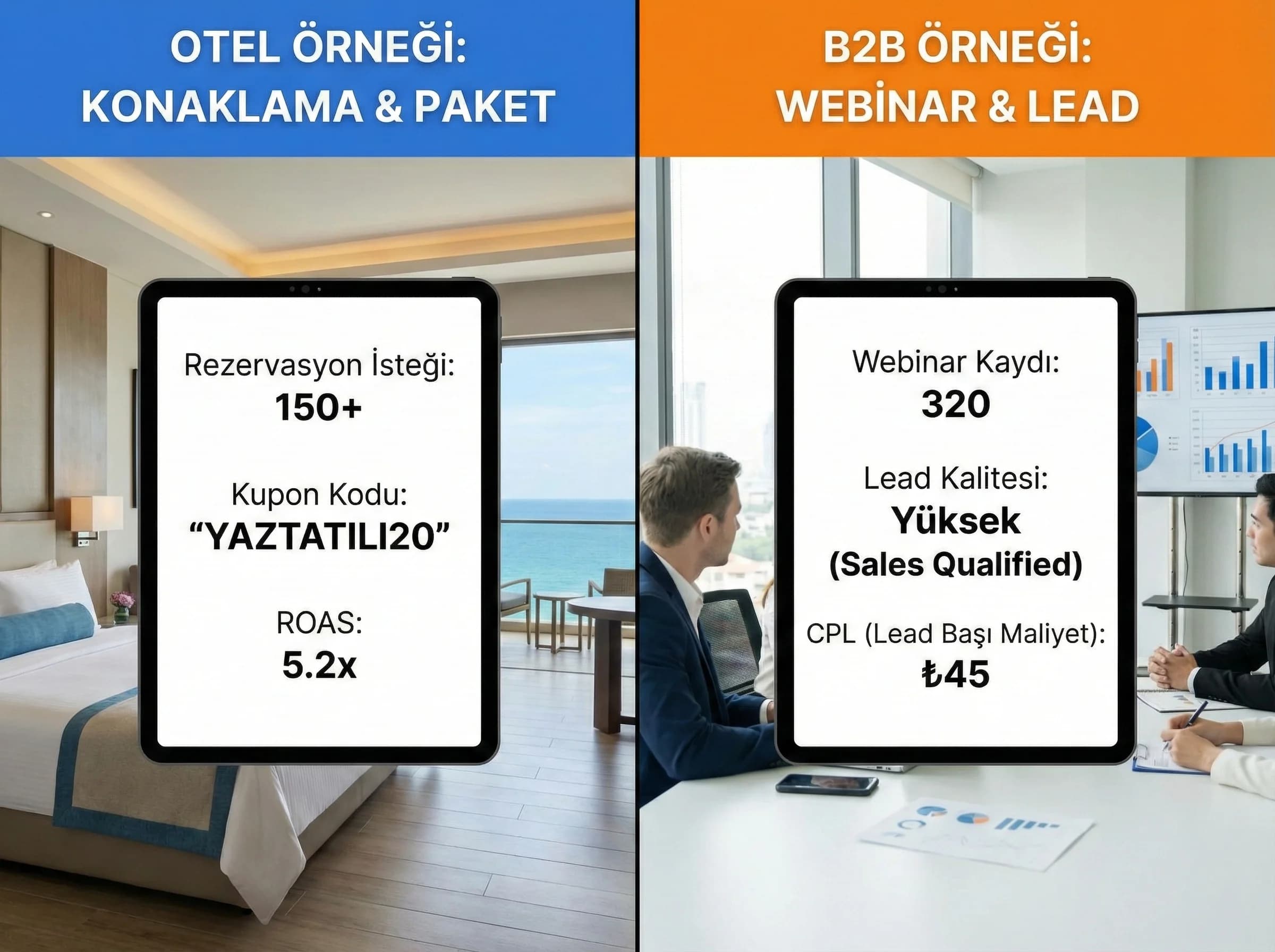 Otel ve B2B influencer raporu örneği, lead rezervasyon ölçümü, iş etkisi
