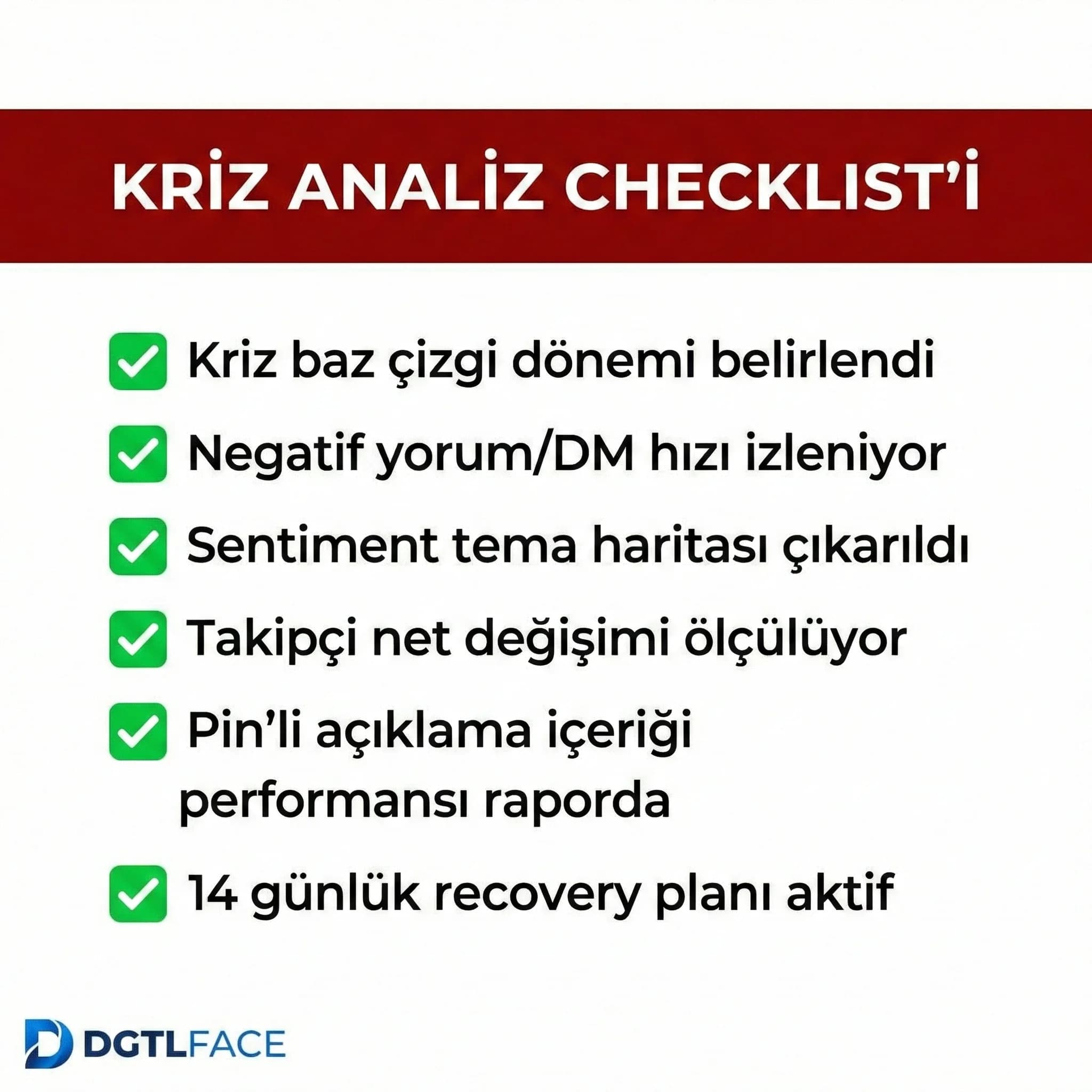 Kriz analizi checklist’i, itibar ve güven izleme, yüksek stres rehberi