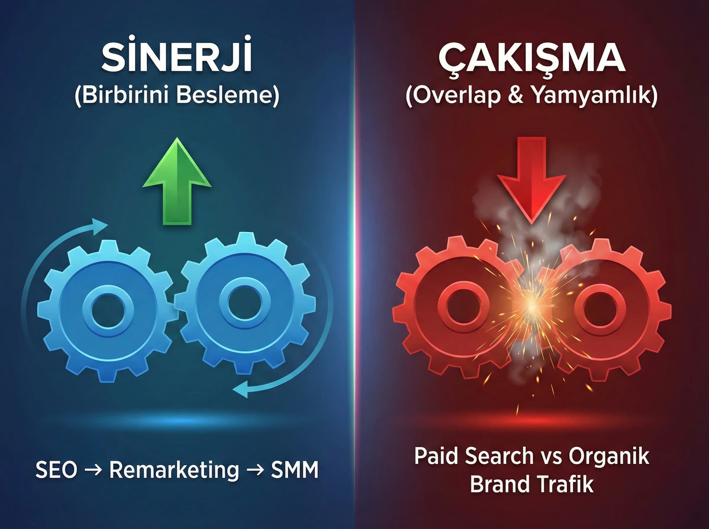 Sinerji ve çakışma analizi, bütçe kaydırma kararları, çok kanallı performans