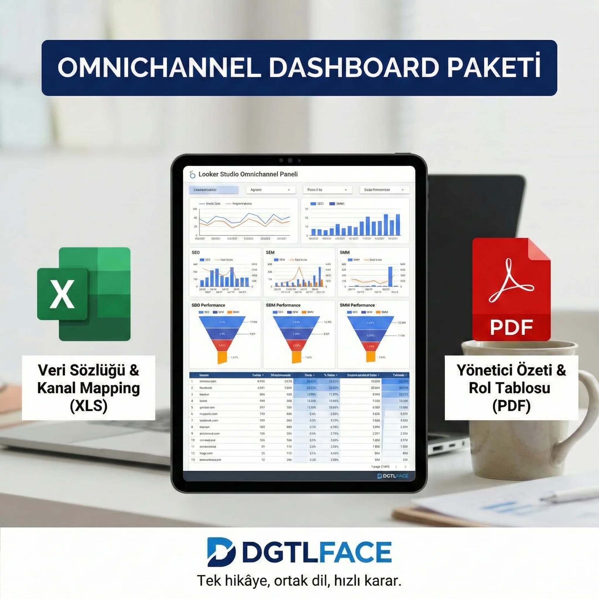 Omnichannel dashboard teslim paketi, Looker Studio paneli ve veri sözlüğü, raporlama