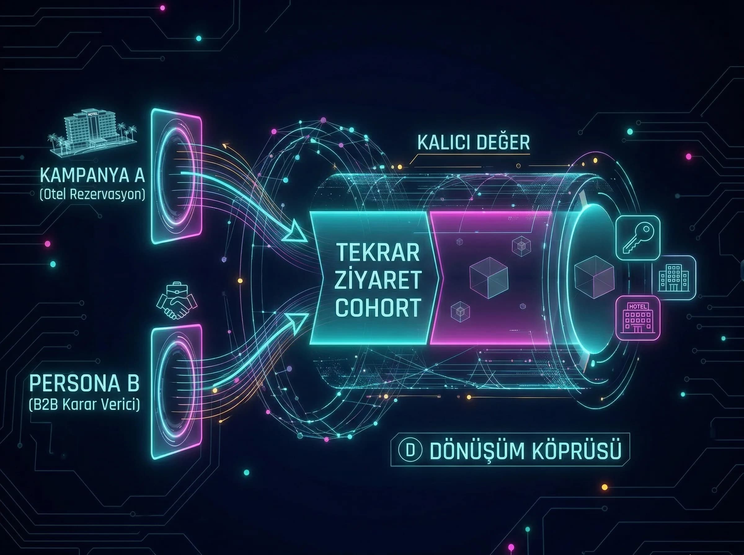 Ziyaretçi kohortları, kampanya ve persona bazlı tekrar ziyaret, dönüşüm köprüsü