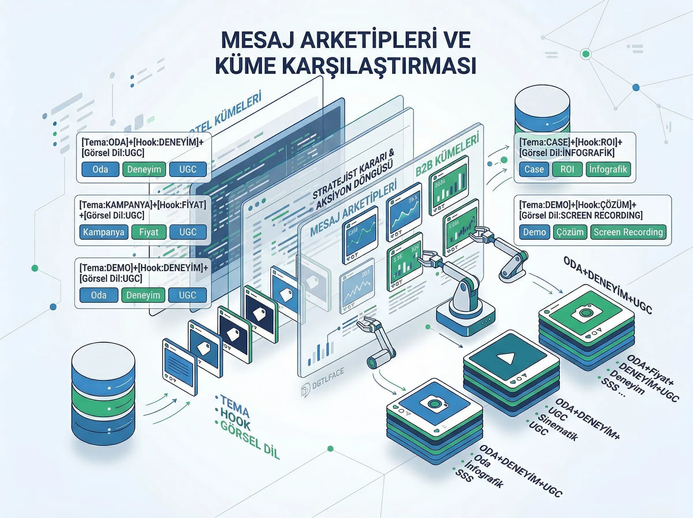 Otel ve B2B cluster örnekleri, mesaj arketipleri, içerik stratejisi