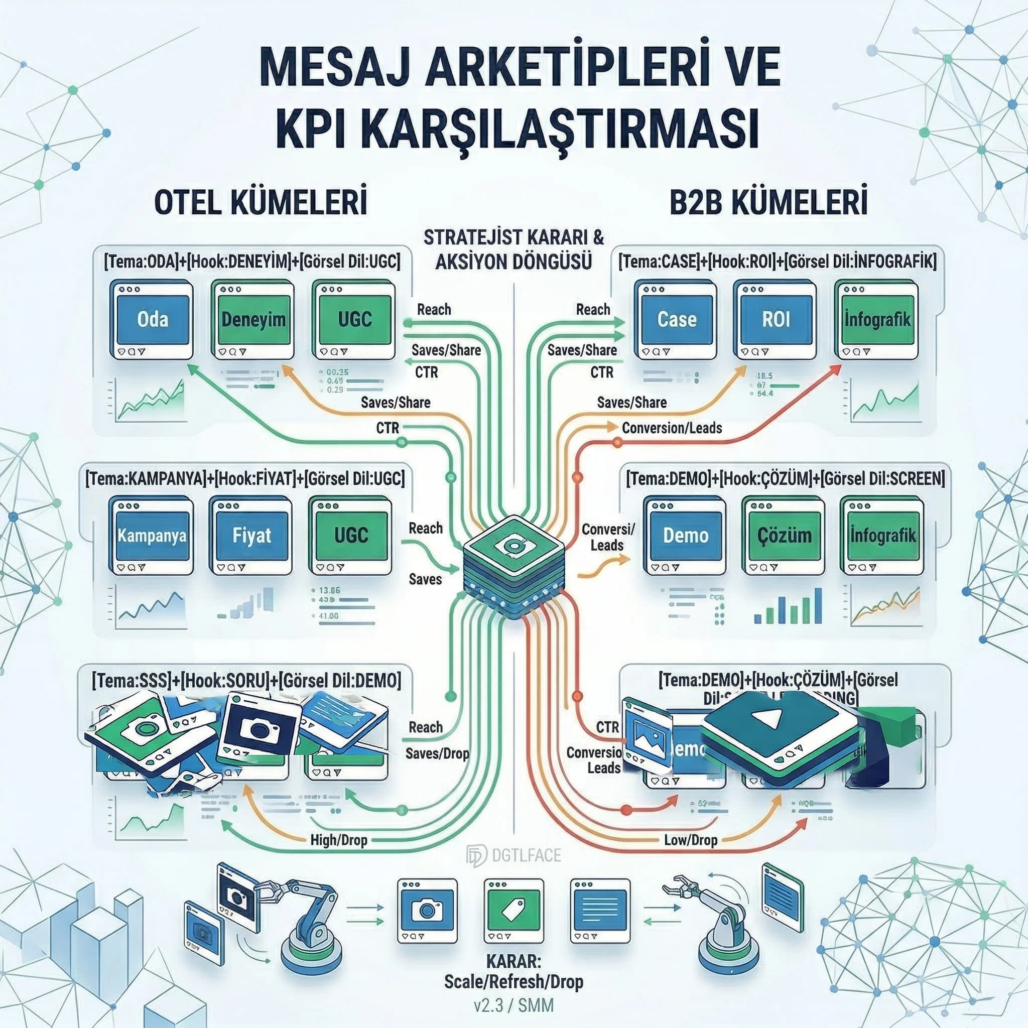 Creative clustering teslim paketi, ısı haritası ve aksiyon planı, DGTLFACE