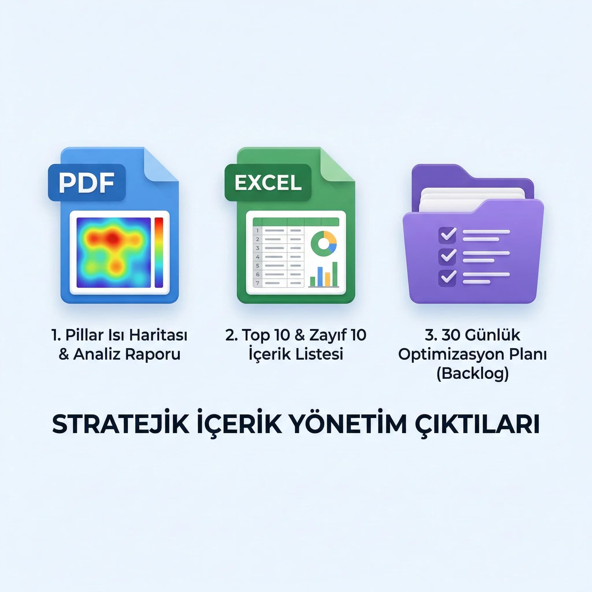 İçerik analizi teslim paketi, pillar ısı haritası ve rapor çıktıları, ajans yönetimi