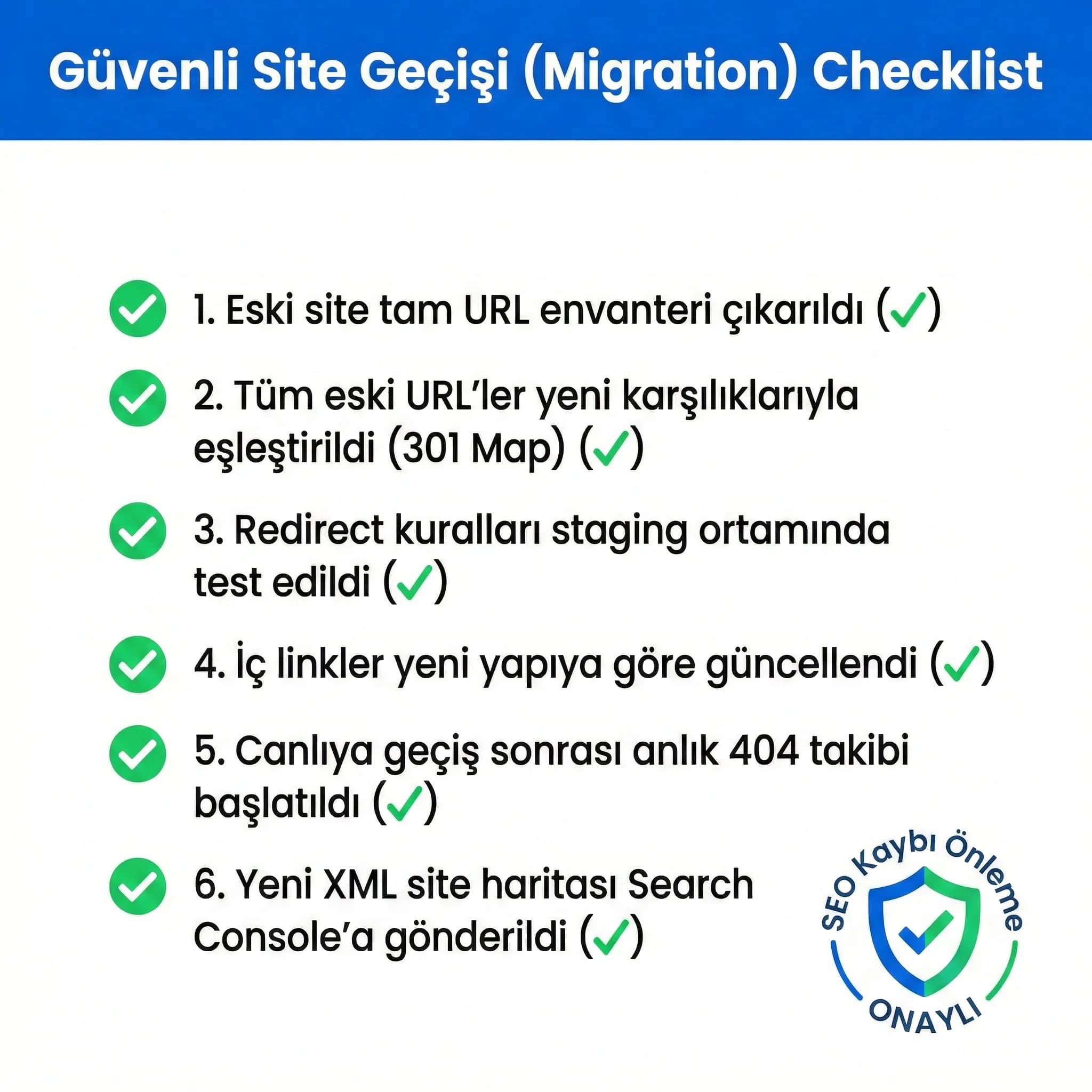 Site geçiş checklist kartı, otel ve B2B SEO kaybını azaltma adımlar