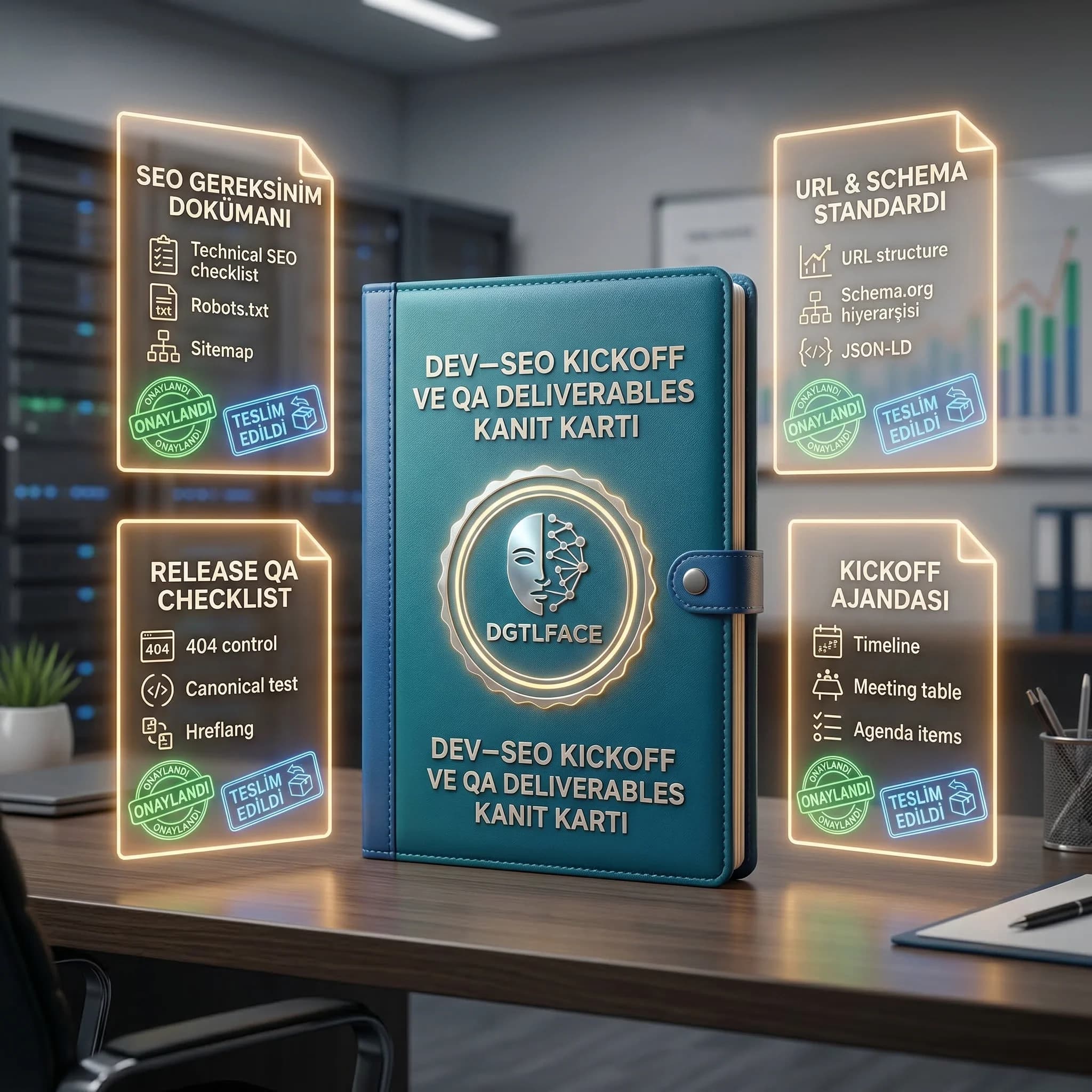 Dev–SEO kickoff ve QA deliverables kanıt kartı, otel ve B2B teknik SEO süreci