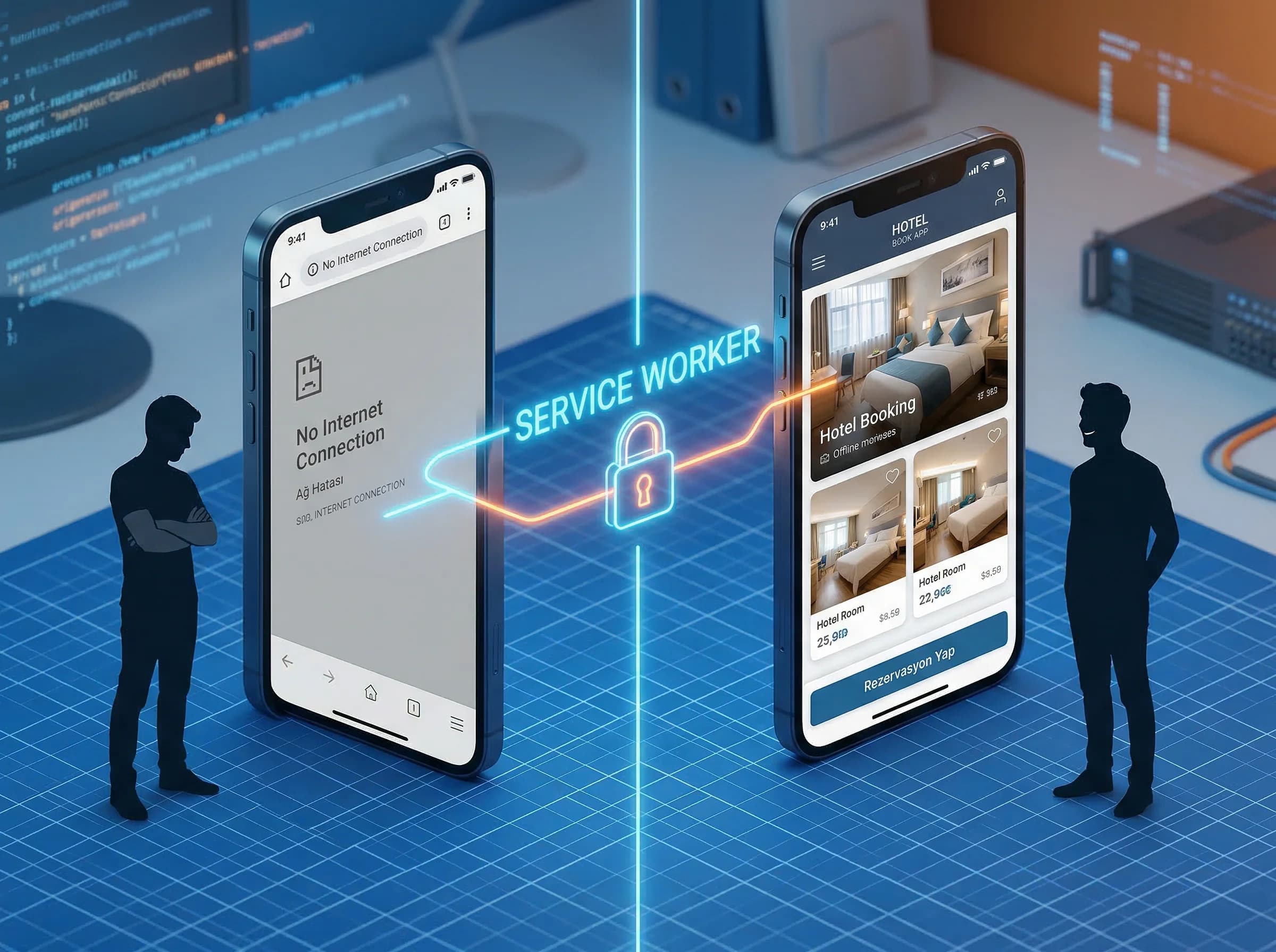 PWA nedir bölüm ayırıcı görseli, otel ve B2B’de uygulama benzeri deneyim
