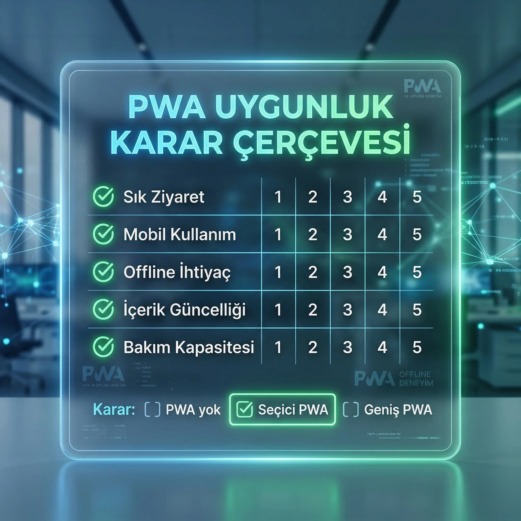 PWA uygunluk checklist kartı, otel ve B2B için offline karar çerçevesi