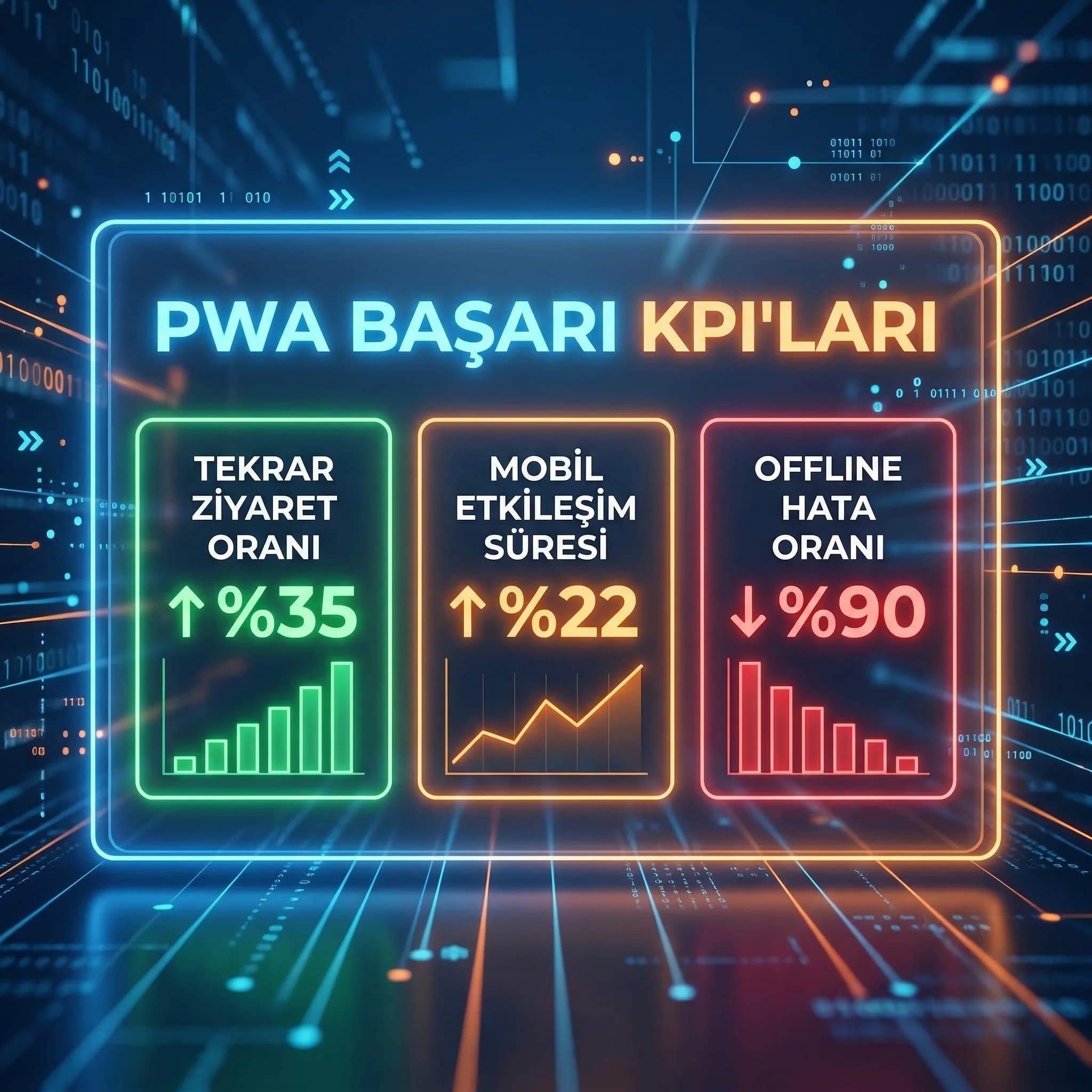 PWA KPI kartı, tekrar ziyaret ve mobil etkileşim artışı hedefi