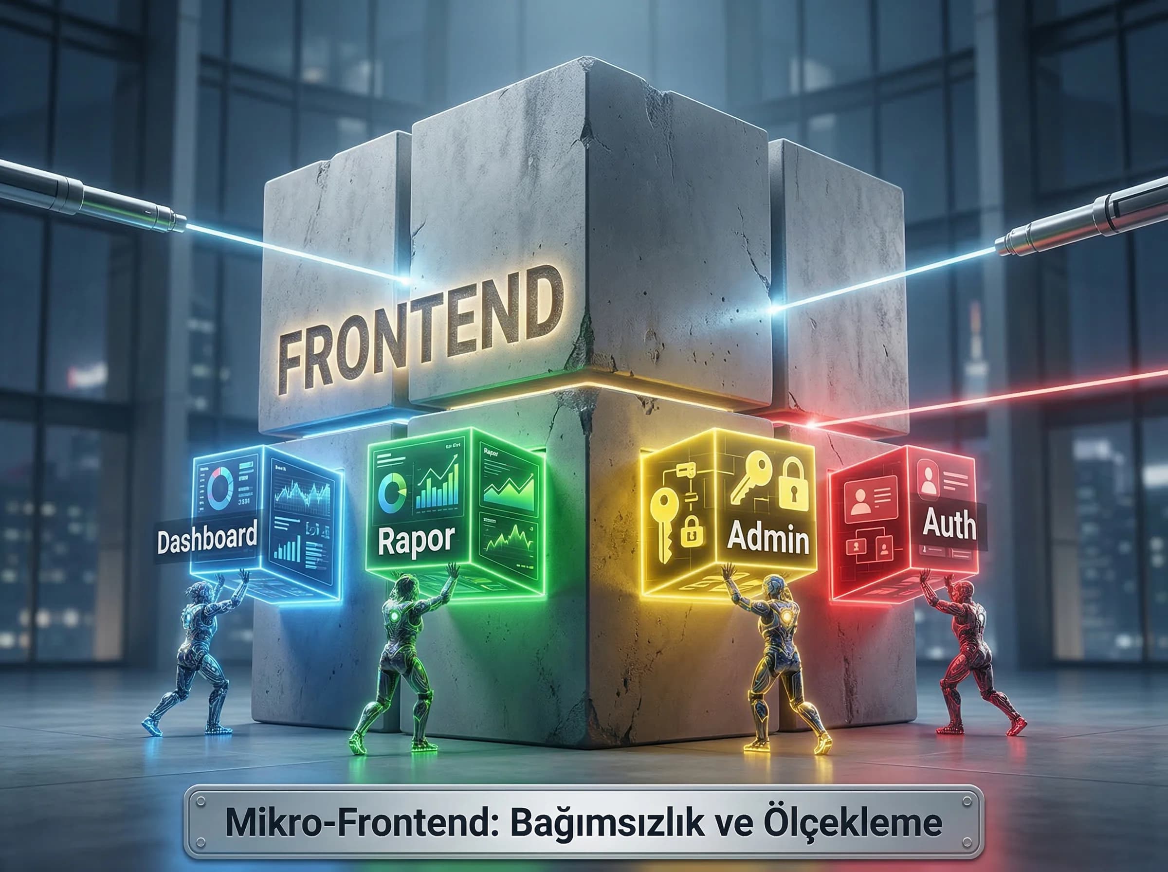 Mikro-frontend tanımı + amaç + kurumsal portal bağlamı, ekip ölçekleme