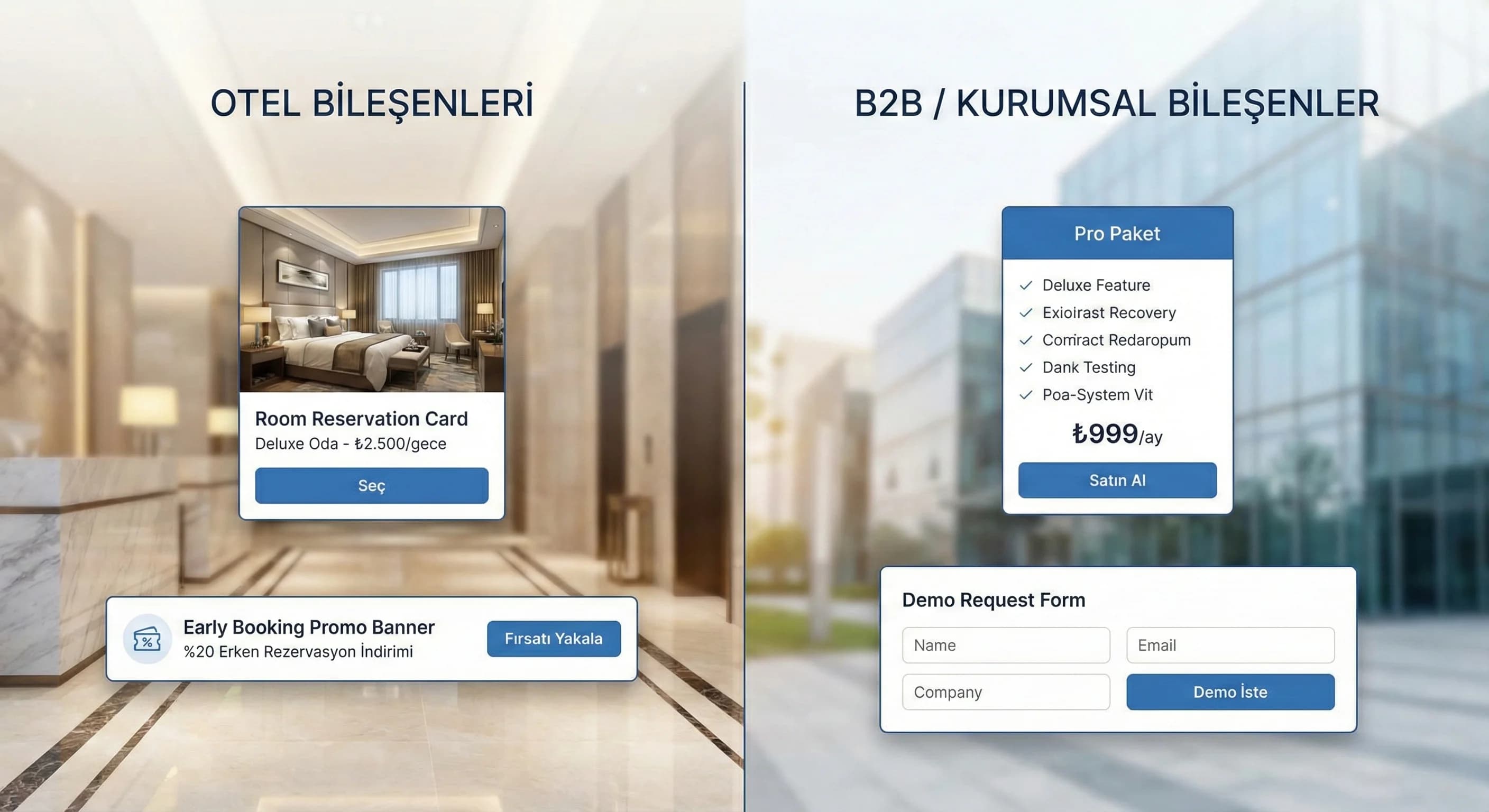 Otel ve B2B component örnekleri bölüm ayırıcı görseli, marka tutarlılığı