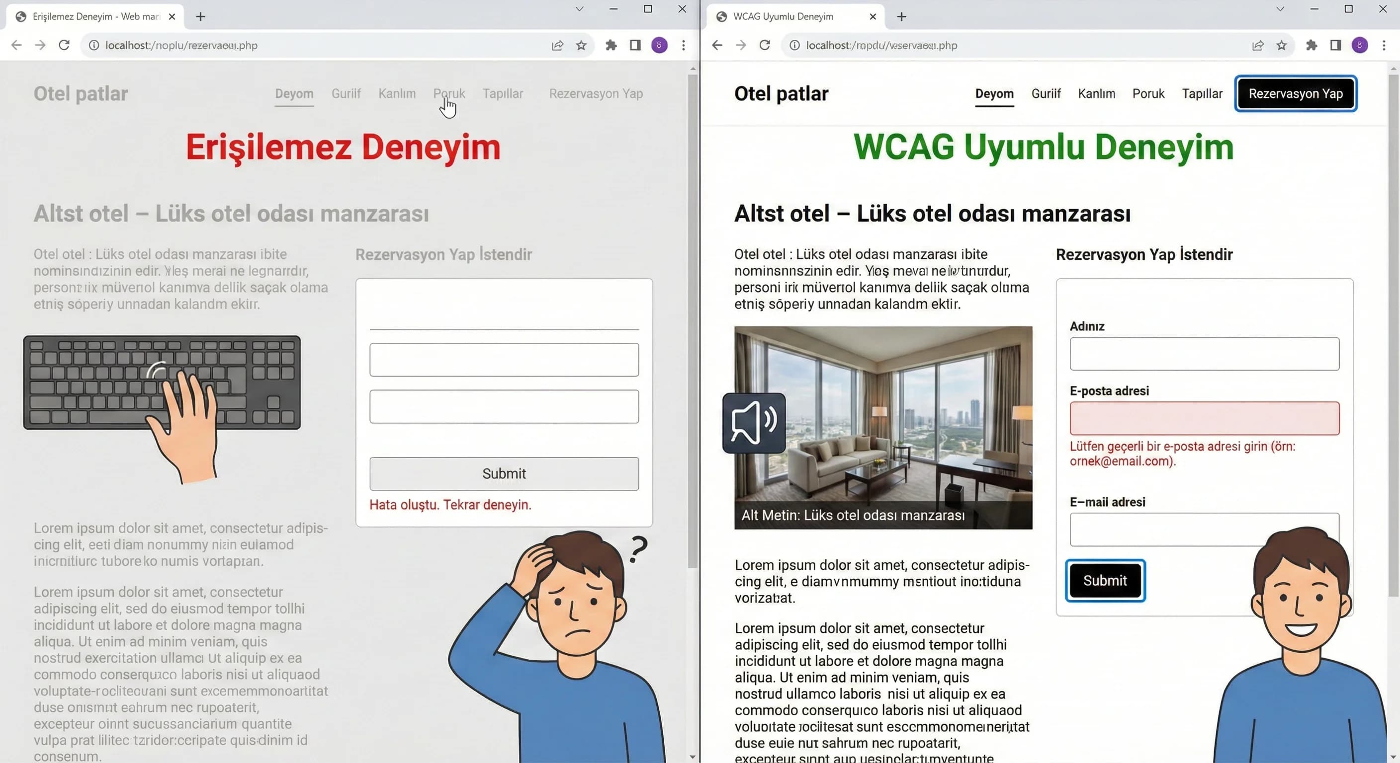 Kontrast ve klavye navigasyonu bağlam görseli, kurumsal site erişilebilirliği